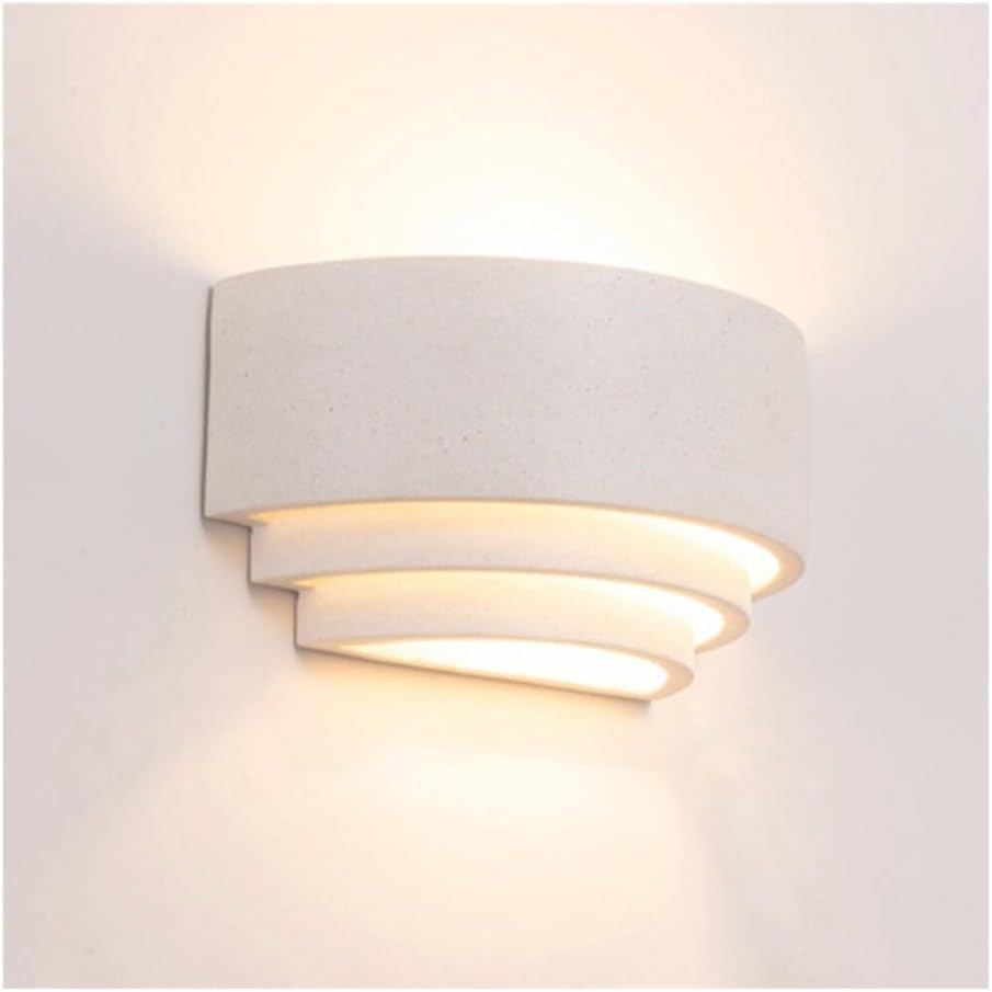 Outdoor Art Deco Cement Wall Sconce Layered Design LED Wall Light Modern Industrial Concrete Wall Lamp for Doorways Backyards(White Sandstone Neutral Light)