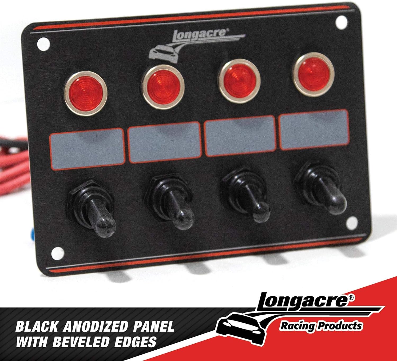 Longacre 52-44865 4 Switch Accessory Panel w/ 4 Pilot Lights, Black