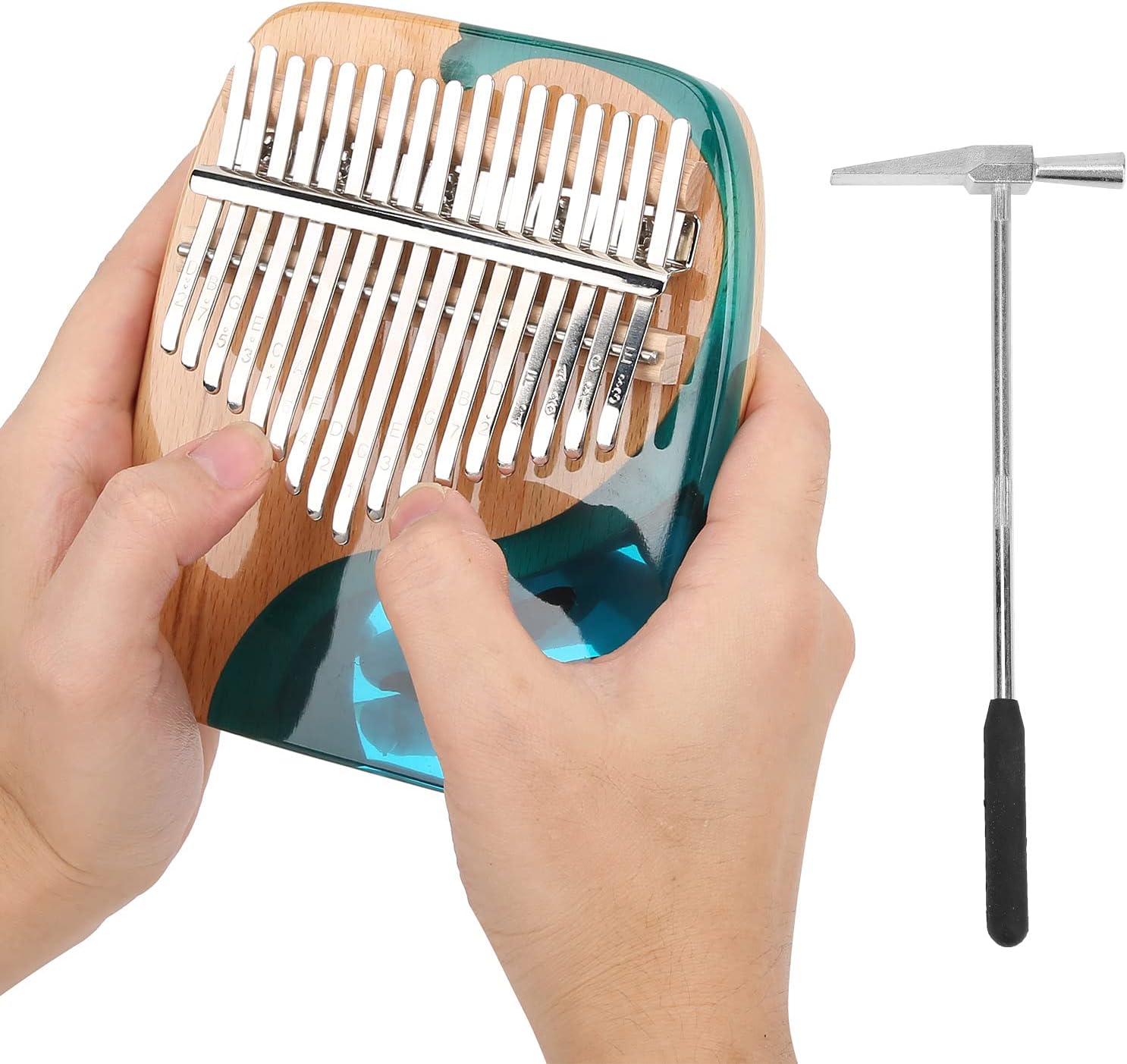 Kalimba Thumb Piano Whale 17 - Key, Mahogany Thumb Piano with Engraved Keys, Portable Music Instrument for Beginners, Includes Tuning Hammer, Storage Bag and Sound Stickers