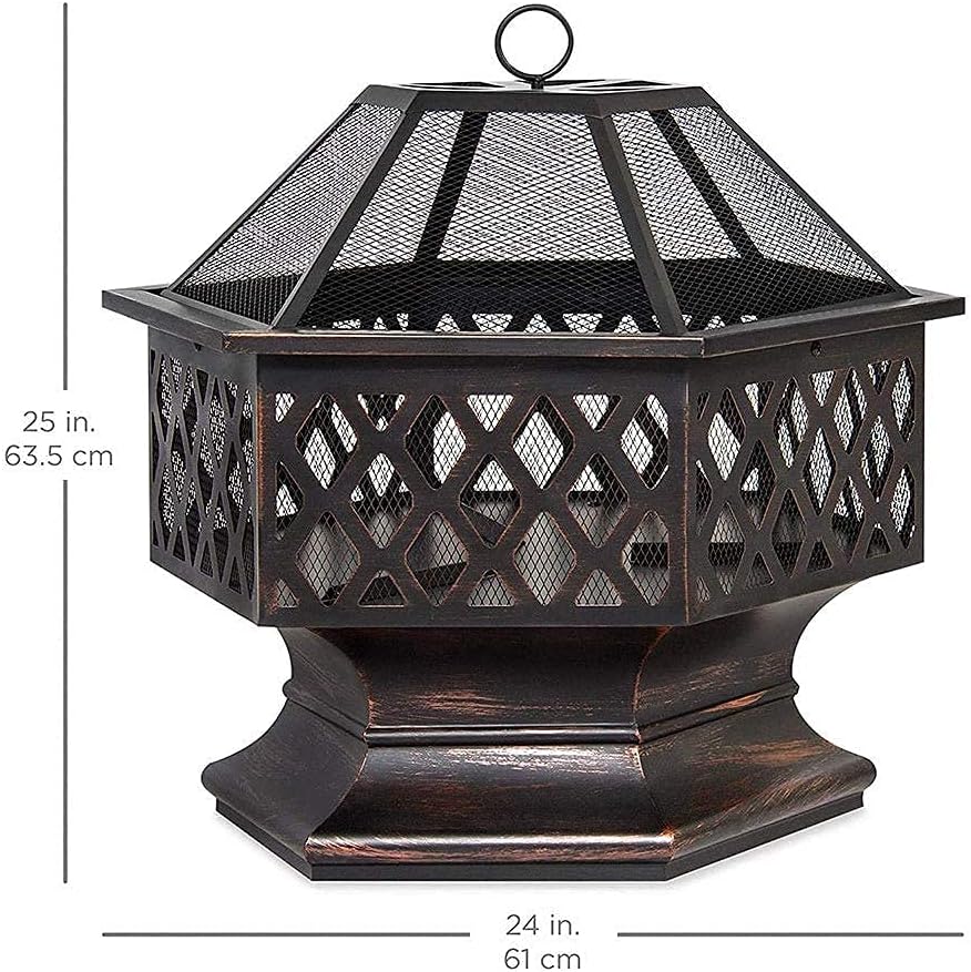 Small Firepit, Fire Pit with BBQ Grill Shelf, Outdoor Metal Brazier Heater, Ice Pit, Metal Brazier for Garden Patio Outdoor