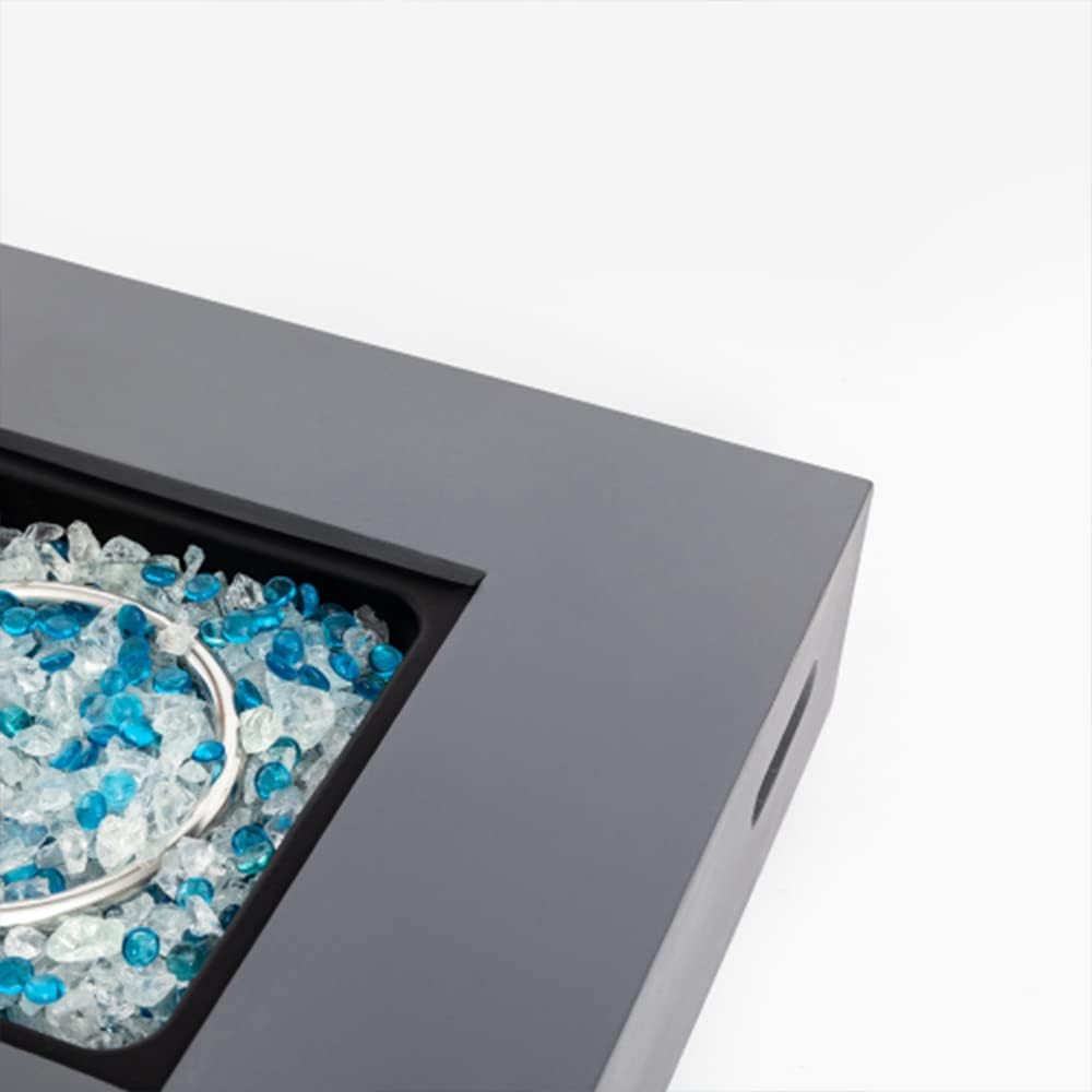 Outdoor Concrete Fire Pit Table, Pulse Ignition Weatherproof Square Propane Gas Fire Table, Adjustable Flame, with PVC Cover, Glass Rock,Gray