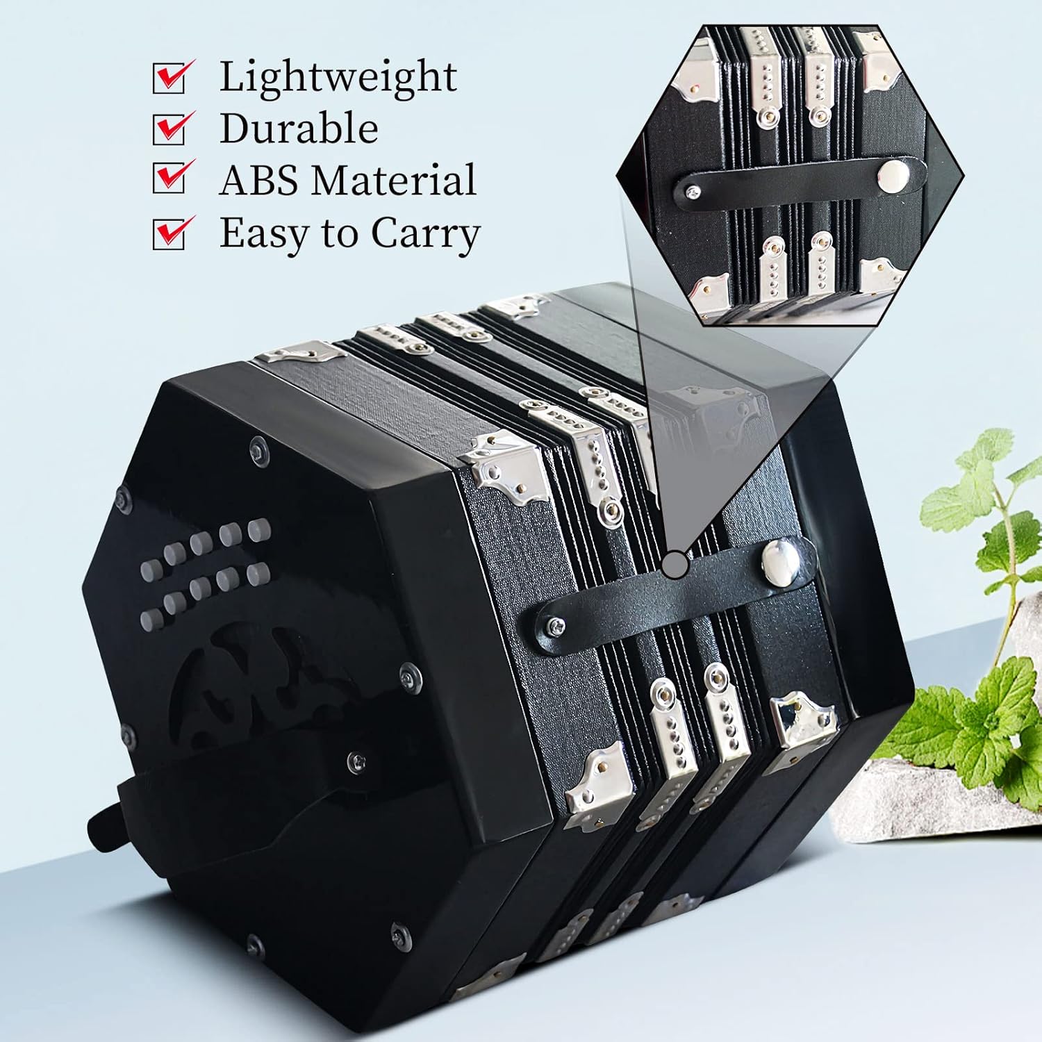 Concertinas，20 Buttons Accordion For Adults Professional Accordion for Beginners, Adjustable Hand Strap, Musical Instrument Accessories With Carrying Bag, Harmonica,Wipe Cloth (black)