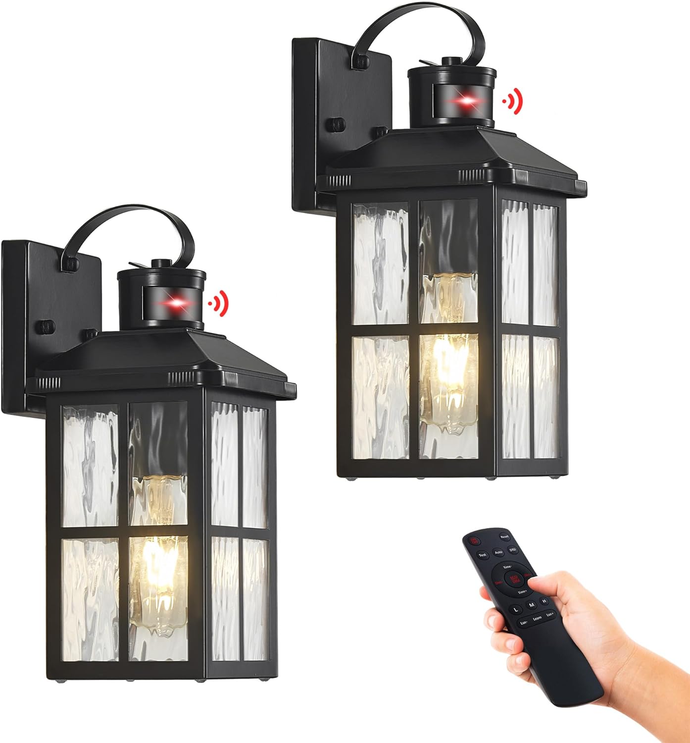 2 Pack Motion Sensor Porch Lights Outdoor with Remote, Dusk-to-Dawn Exterior Lighting Fixtures 4 Modes & Weatherproof Outdoor Wall Lights - Ideal for Porch, Patio, Entryway, Garage