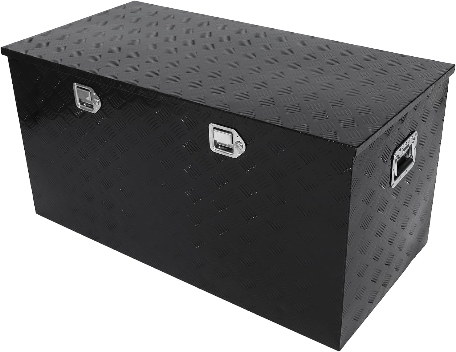 confote 48 Inch Heavy Duty Aluminum Stripes Plated Tool Box Pick Up Truck Bed RV Trailer Toolbox Waterproof Square Storage Organizer with Side Handle, Lock and Keys -48