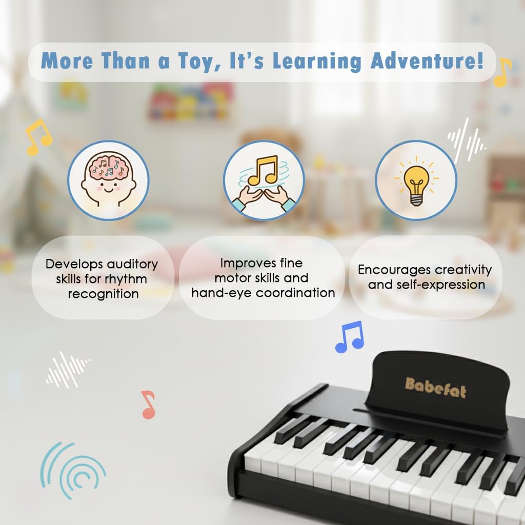 Kids Piano Keyboard 25 Keys Digital Piano for Kids Mini Musical Instruments Wooden Pianos Toy for 4+ Years Old Girls and Boys Birthday Gift Walnut (Black)