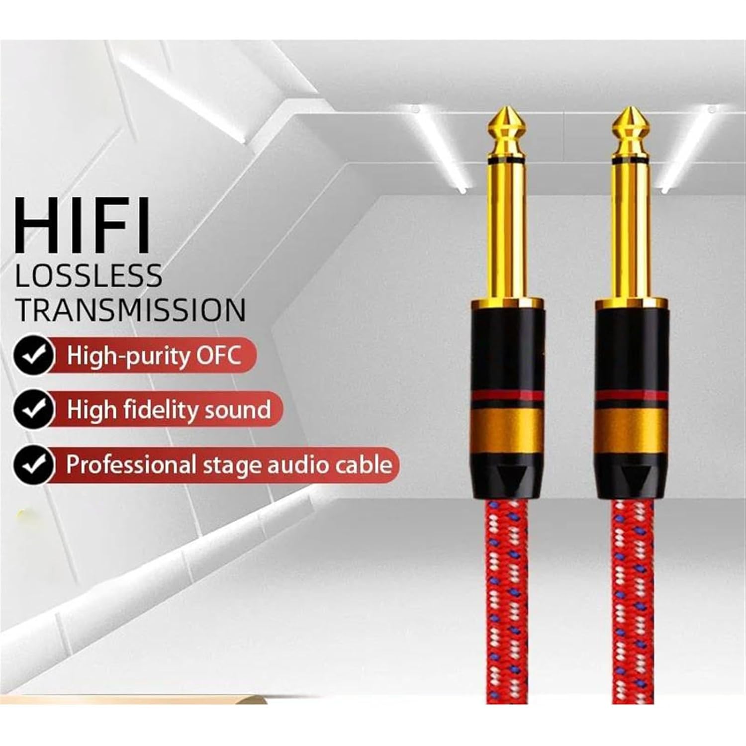 Guitar Audio Cable Aux Guitar Cable 6.5mm to 6.5mm Jack Cable for Stereo Guitar Mixer Amplifier 6.35mm Aux Cable Metal Shell(5m)