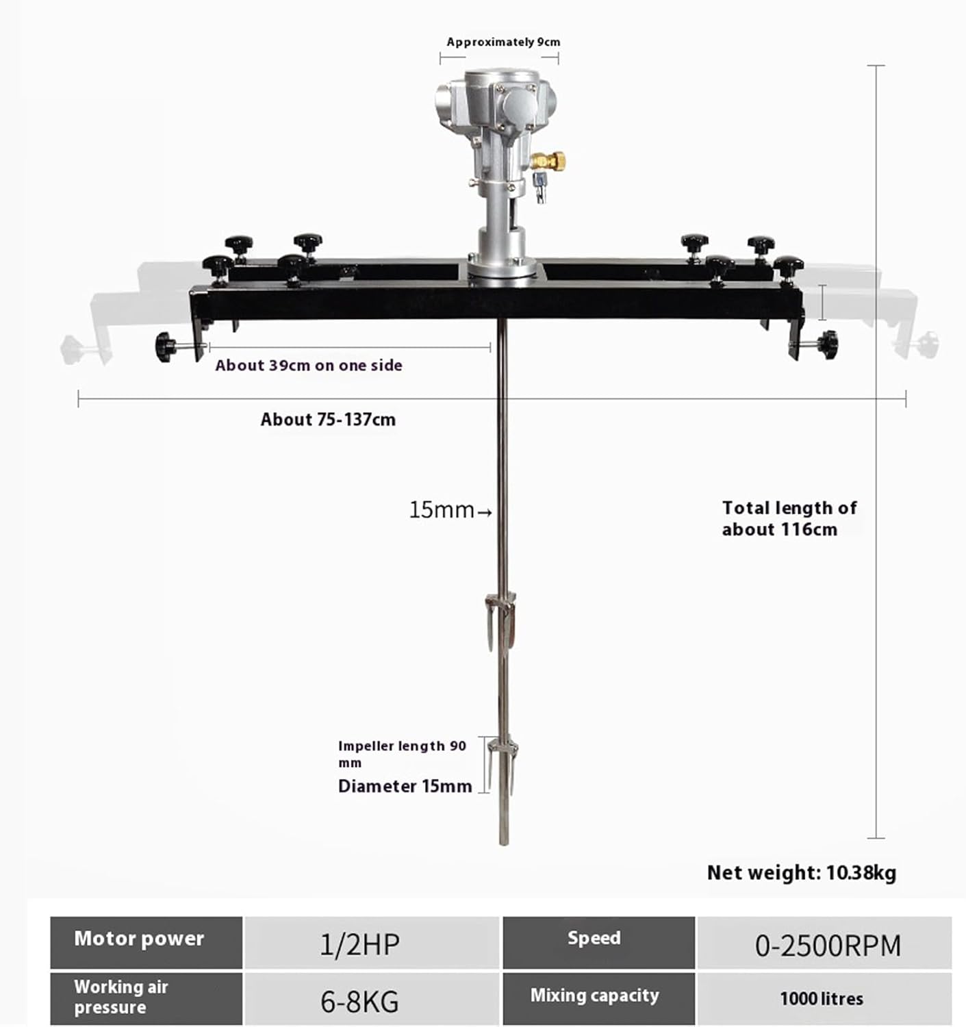IBC Tote Mixer Agitator, Pneumatic Bracket Mixer, Paint Stirring Machine Mix Tool, with Folding Propeller Suitable for Ink Dissolver Agitator Viscous Liquid Mixer
