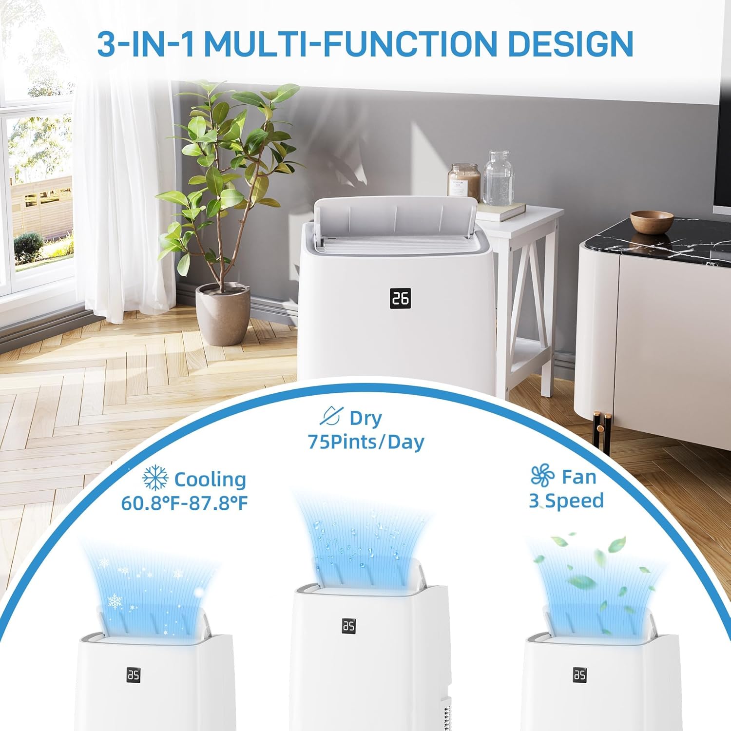 Portable Air Conditioners, 14000 BTU, 3-In-1 Portable Air Conditioner with Fast Cooling, Dehumidifying & Fan, Quiet Operation and Easy Mobility, Remote Control, Enhanced Air Quality for Home & Office