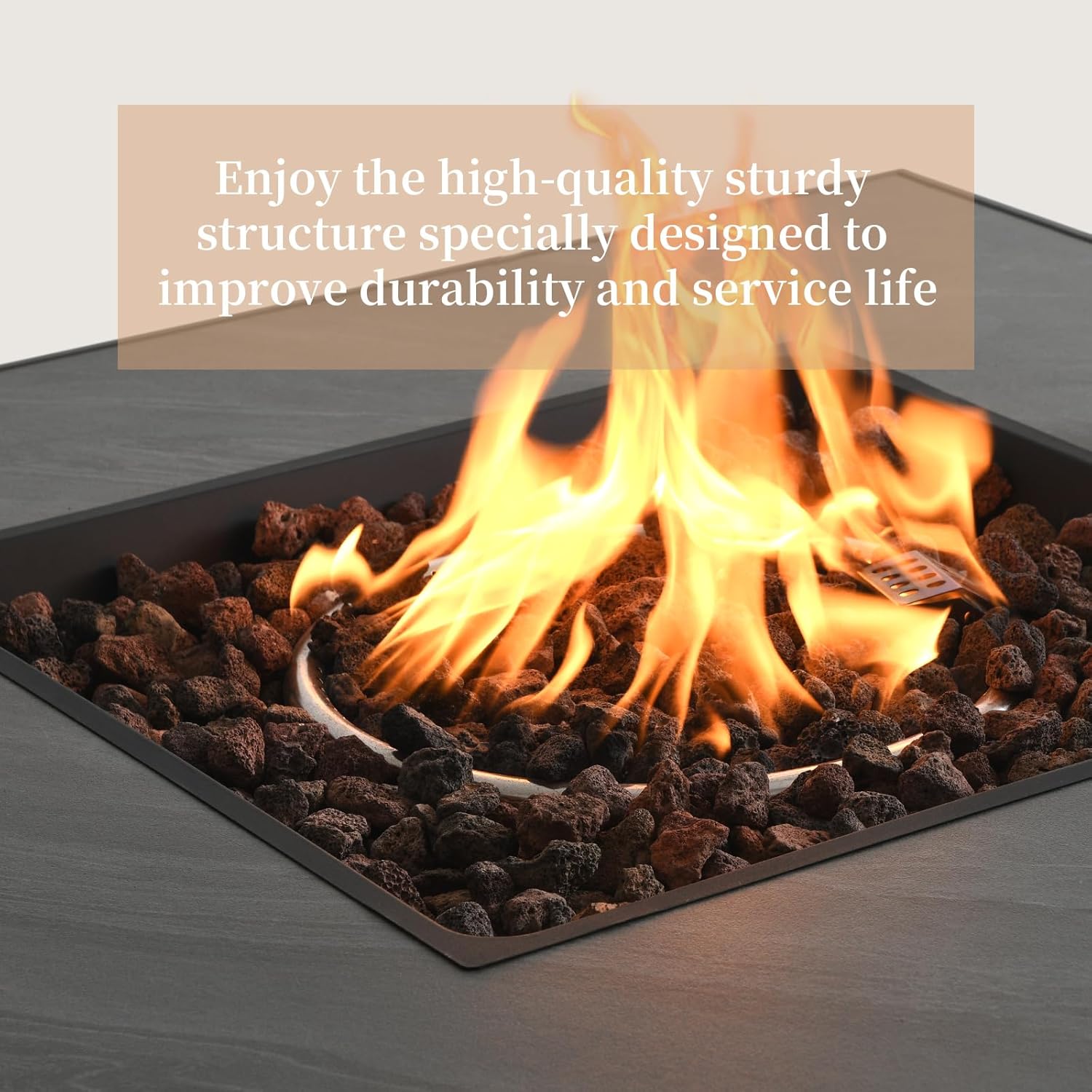 32'' Propane Fire Table for Ourdoor, Sintered Stone Tabletop & Polyresin Natural Stone Base, 50000 BTU Gas Fire Pit Table for Outside Patio and Garden, with Lava Rock