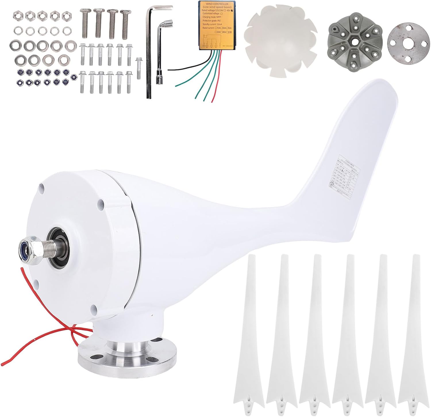 Jeanoko AC Wind Generator 800W Small Windmill Turbines for Patio Mobile Home Charging 6 Vane/Wing Generator (White #13)