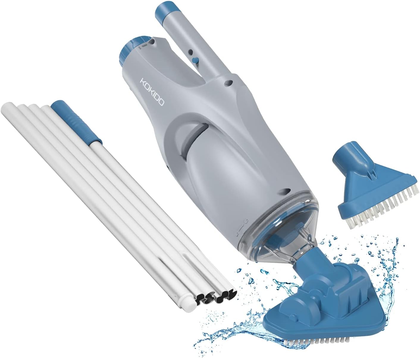 (2023 Upgrade) KOKIDO Rechargable Pool Vacuum with Adjustable Pole and TWO Scrub Brush Heads, for Above Ground Pool, Inground Pool, Hot Tub, Spa Vac, Last 40 mins, Cordless Pool Spot Clean XTROVAC 110