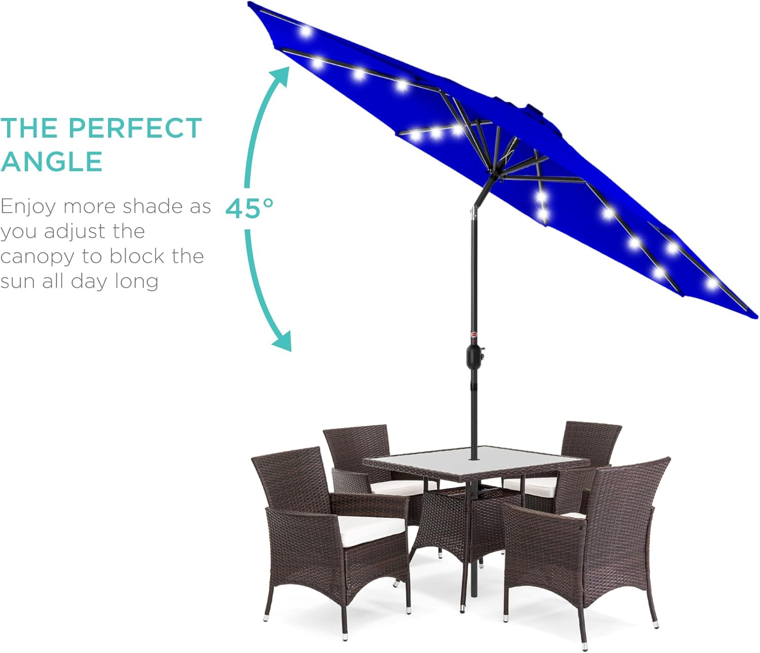 Best Choice Products 10ft Solar Polyester LED Lighted Patio Umbrella w/Tilt Adjustment and UV-Resistant Fabric - Resort Blue