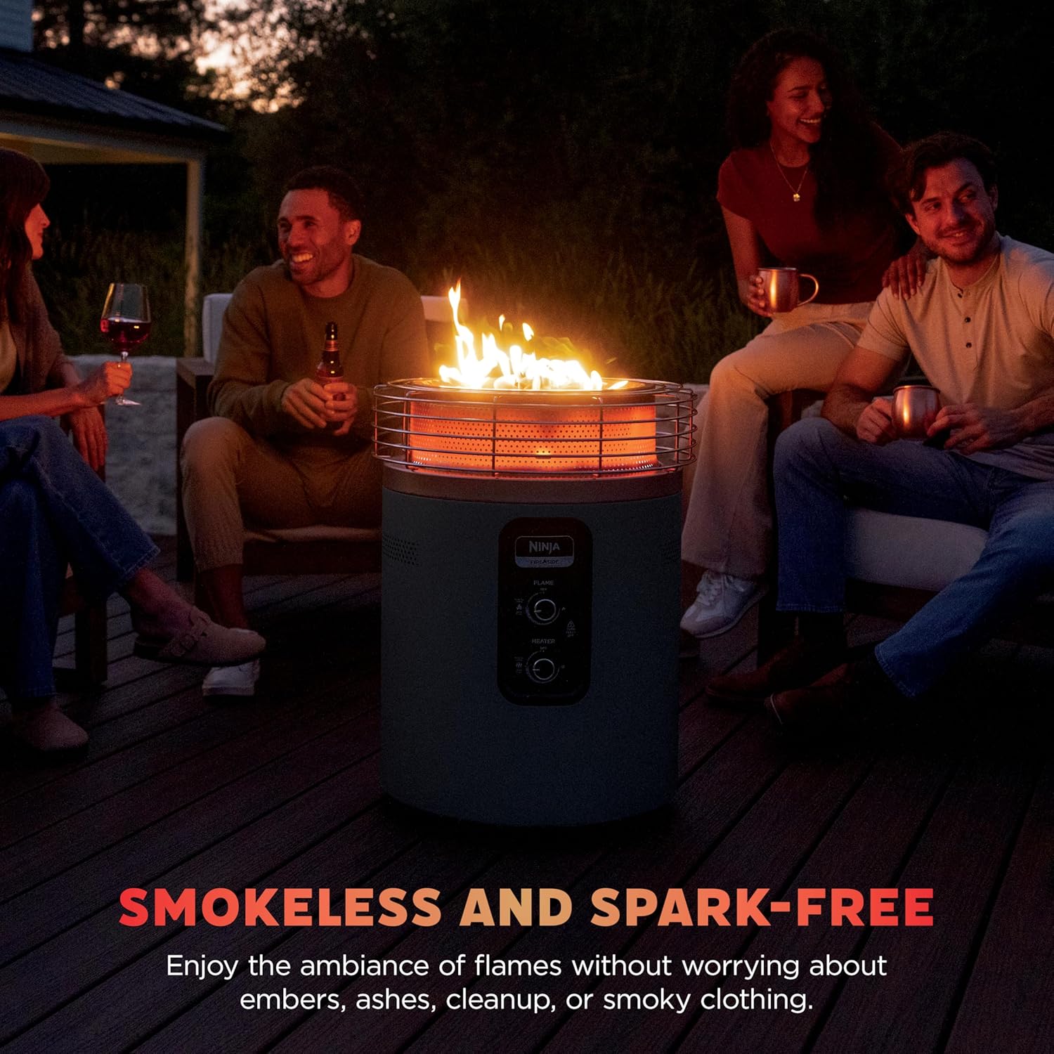 Ninja |Fireside360™ | Outdoor Heater & Fire Pit | 3 Modes: Flame, Heat, Flame & Heat | Portable for Patio, Deck, Camping, Beach | Easy Control Flames & Heat | Push to Start Ignition | Black | OF101AMZ