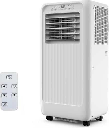 8,000 BTU Portable Air Conditioner for Rooms Up to 350 Sq.Ft – 3-In-1 Cooling AC with Dehumidifier, Quiet Sleep Mode, 24-Hour Timer, LED Display, Remote – for Bedroom, Apartment, Dorm, White
