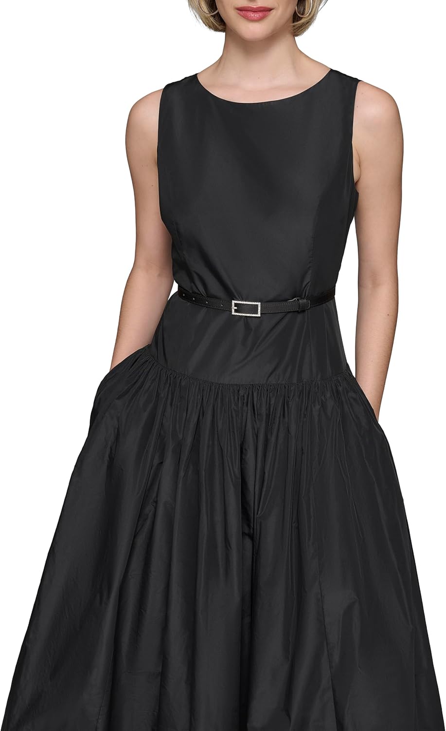 KARL LAGERFELD Women's Pockets Sleeveless Taffeta Midi Dress
