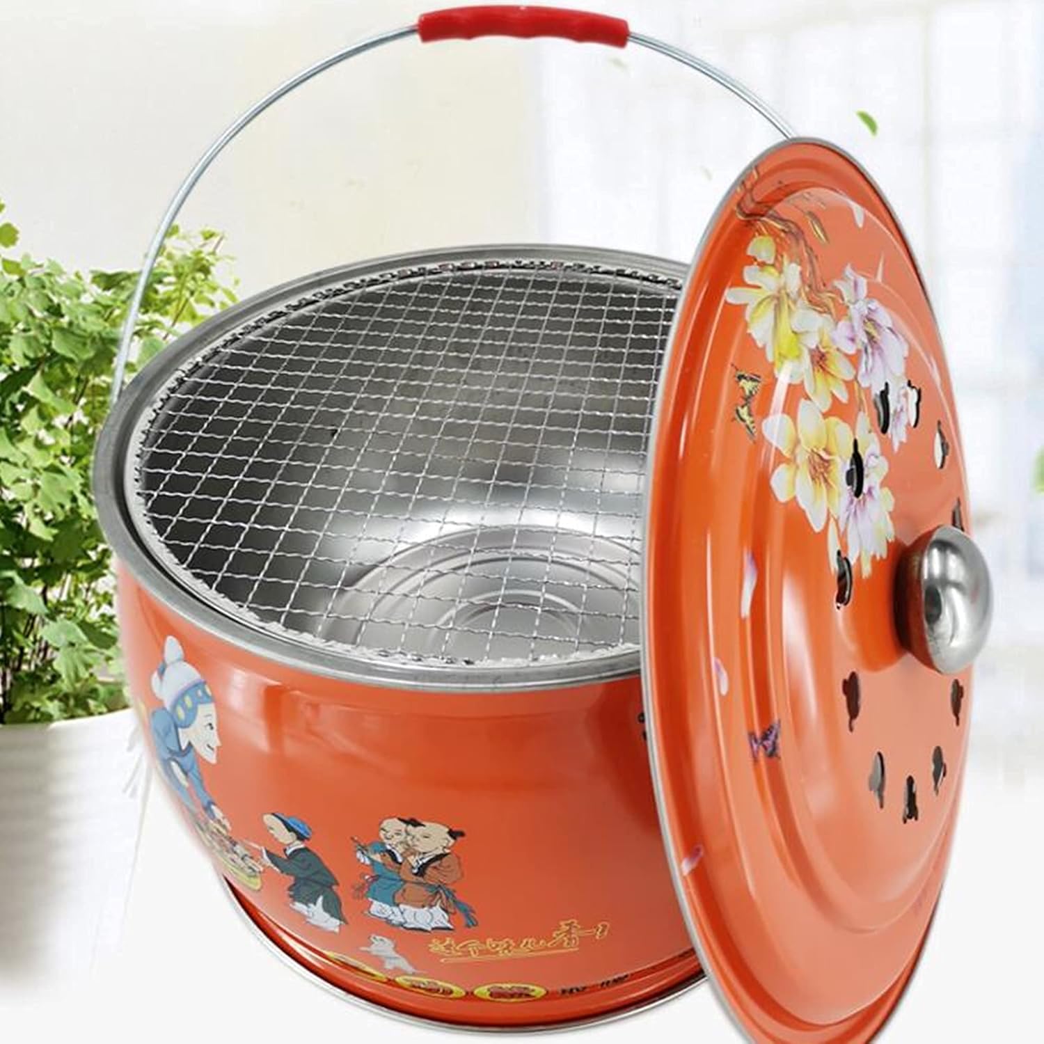 Creative Portable Fire Pit, Hand-Painted Printing Outdoor Fire Pits & Bowls, Wood Burning BBQ Grill Firepit Bowl, for for Patio Garden Bonfire Garage Backyard