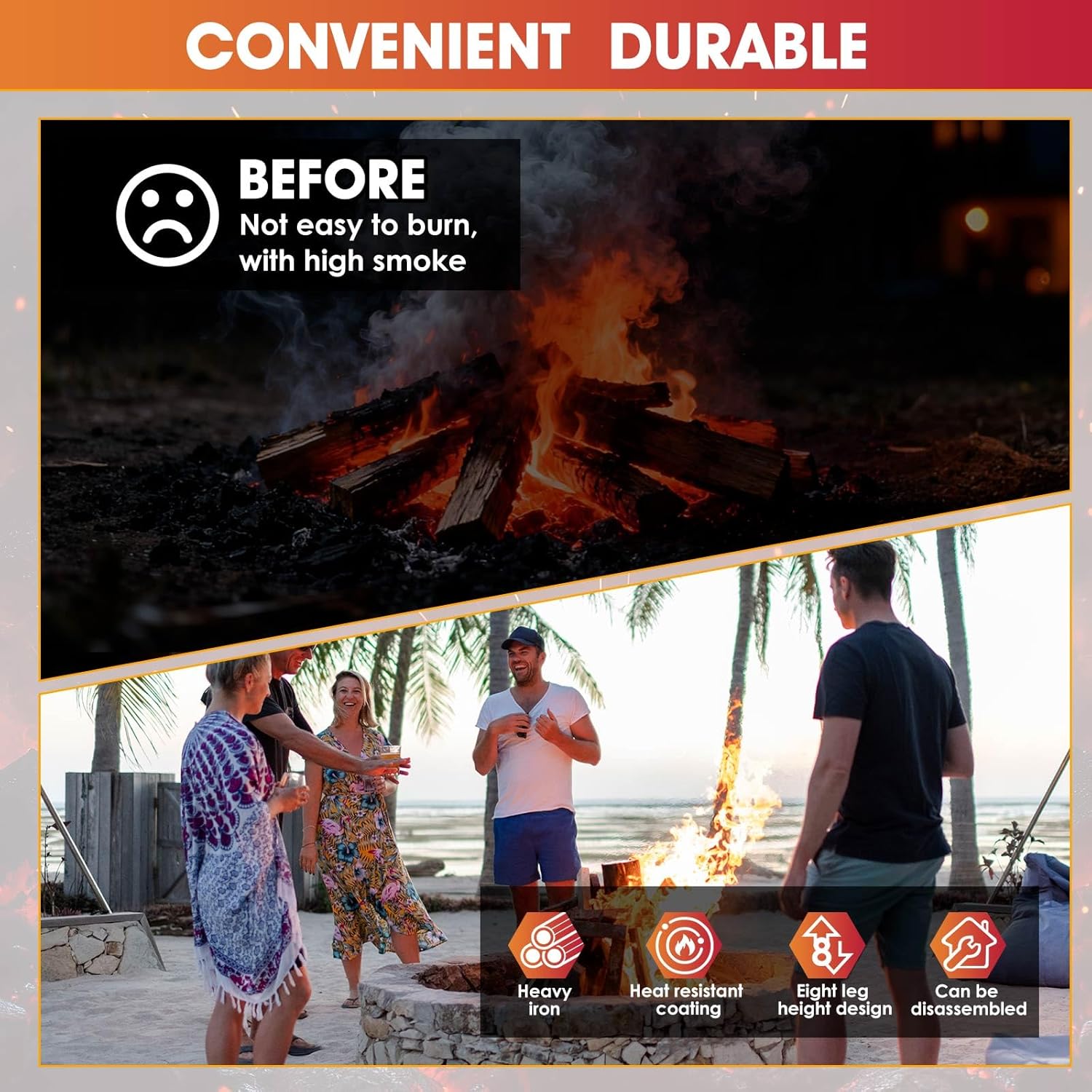 Fire Pit Grate & Fireplace Grate, Heavy Duty Heat Resistant Campfire Grill for Campfires and Outdoor fire pits(Black, 26 in)