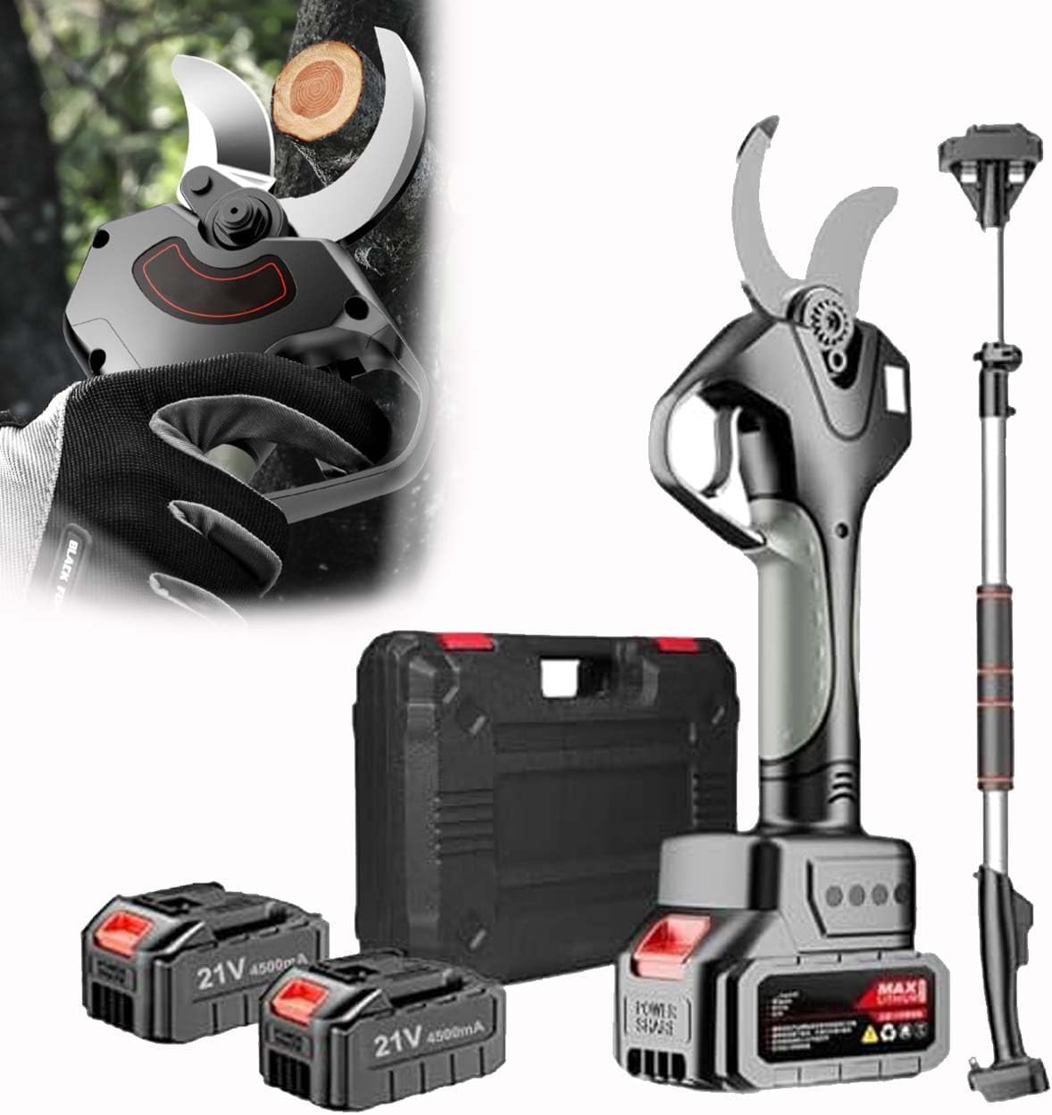 Powerful Cordless Pruning Shears for Arborists and Gardeners – SK5 Blade Electric Tree Cutter – Ideal for Orchard Maintenance, Landscaping, and Thick Wood Cutting(Withpole)