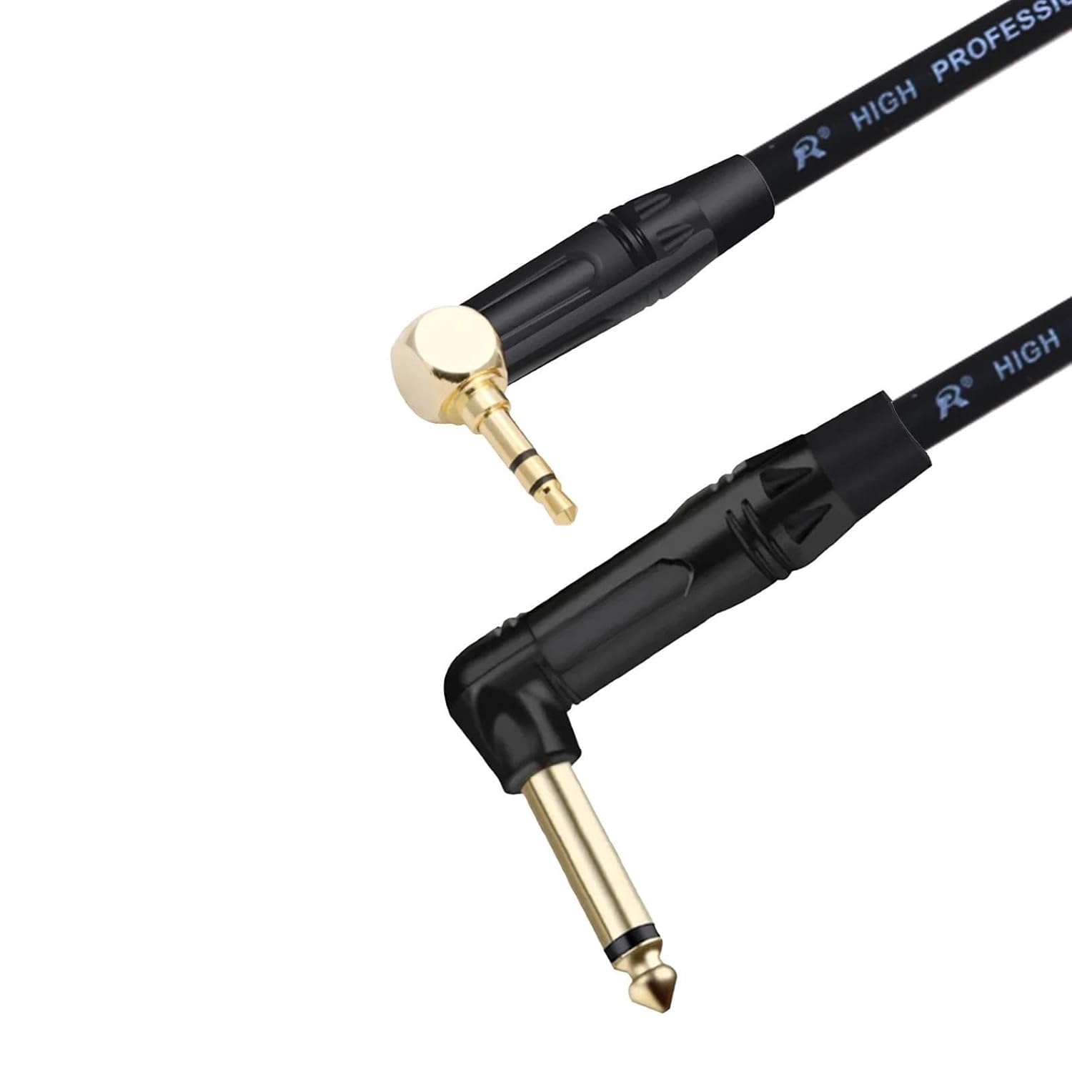 Pro Audio Cable 1PC Gold Plate Right Angle 6.35 Mono to 3.5 Stereo Unbalanced Speaker Amplifier Cable for Guitar Keyboard‎ Cable(Black,300cM)