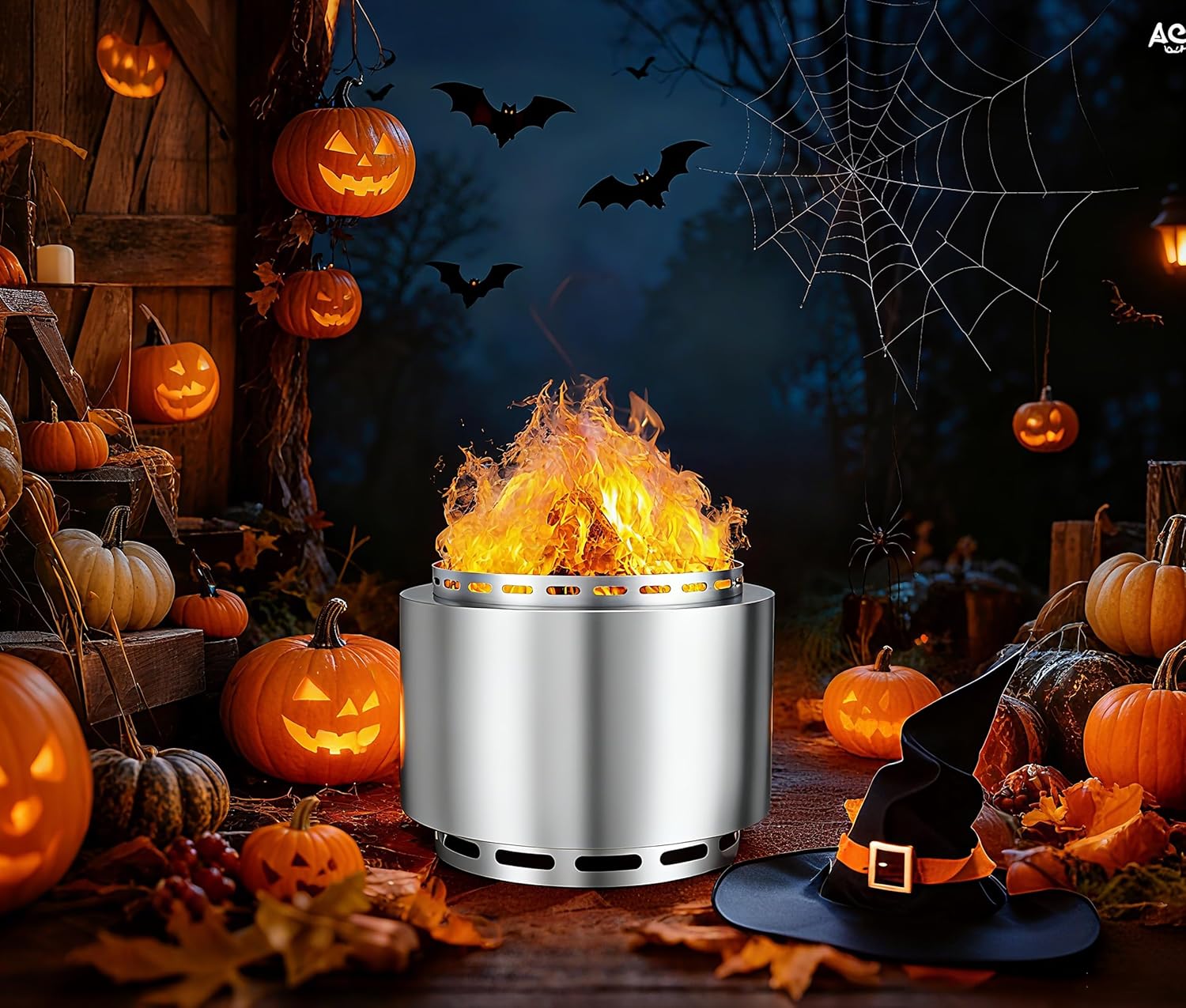 Gotland 19 inch Smokeless Fire Pit Stove with Ash Poker & Carry Bag, Outdoor Stainless Steel Portable Wood Burning Fireplace for Camping and Picnic - Silver