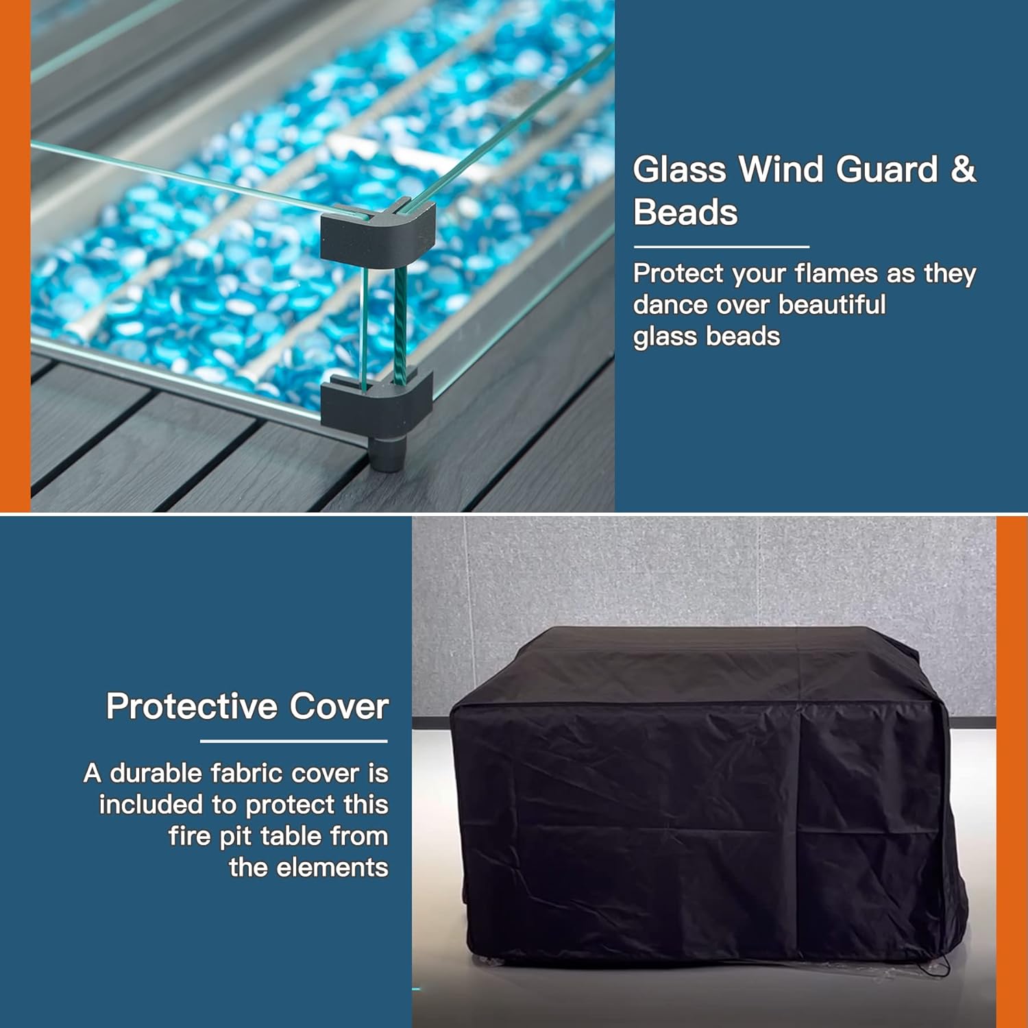 Domi 43.3 Inch Fire Pit Table with Glass Wind Guard, 50,000 BTU Smokeless Fire Pits for Outside with Aluminum Tabletop, Outdoor Wicker Gas Fire Pits for Patio