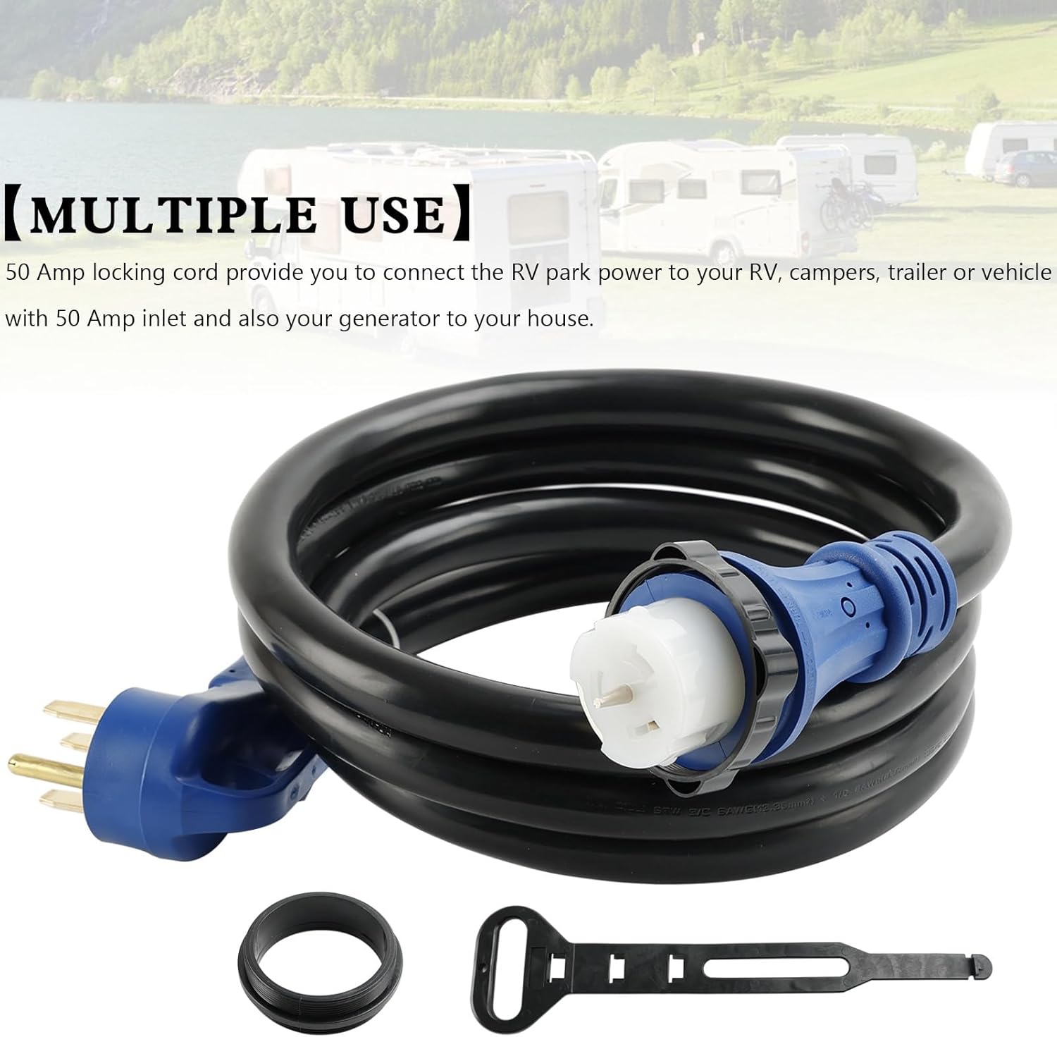 UL Listed 50 Amp 10 Ft RV/Generator Cord With Locking Connector For RV