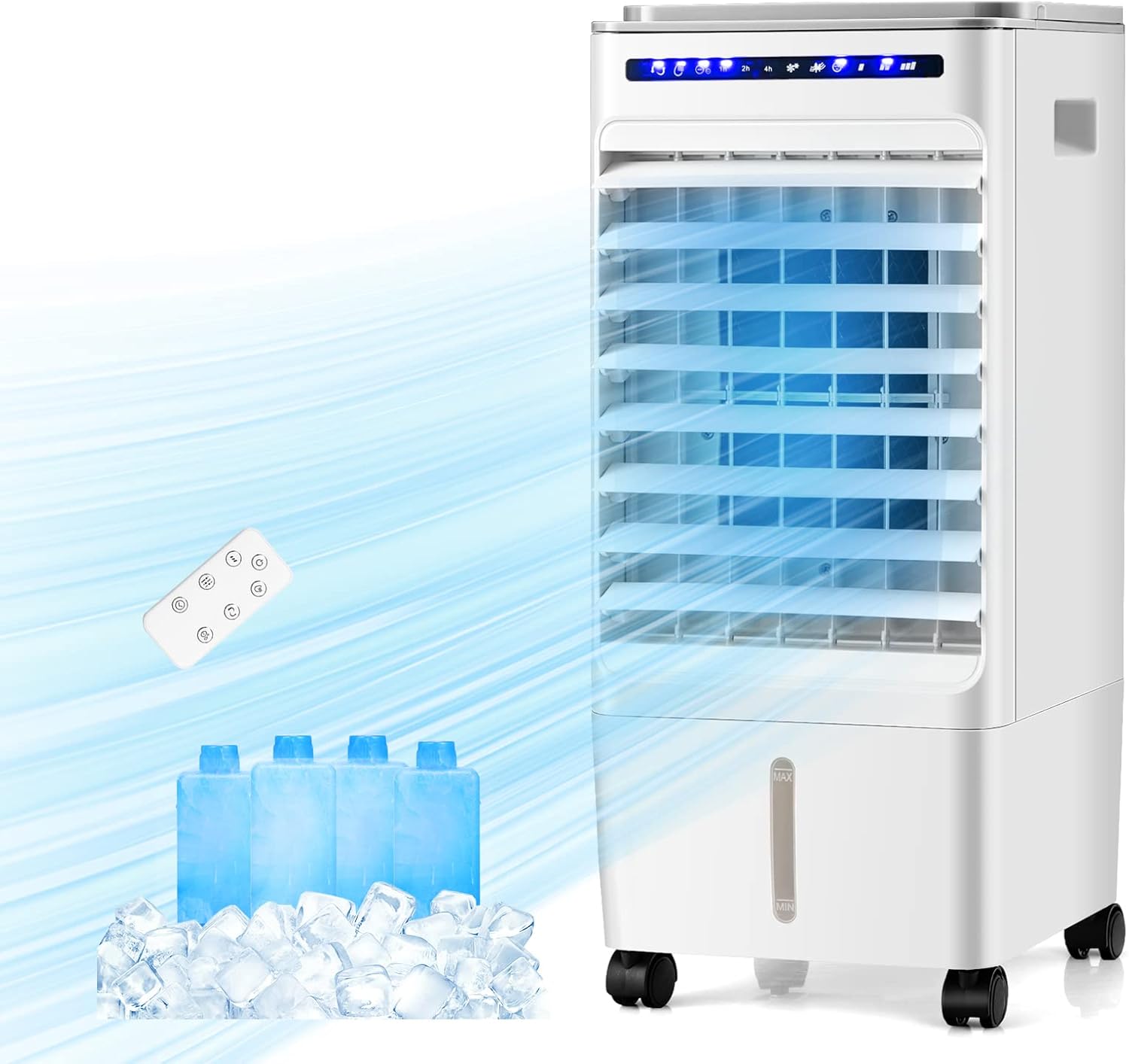 ARLIME 3-IN-1 Evaporative Coolers, Portable Swamp Cooler with Remote, 80° Oscillation, 1.58 G Water Tank & 4 Ice Packs, Windowless Air Conditioner, 7H Timer, AC Cooling Fan Air Cooler for Room/Office