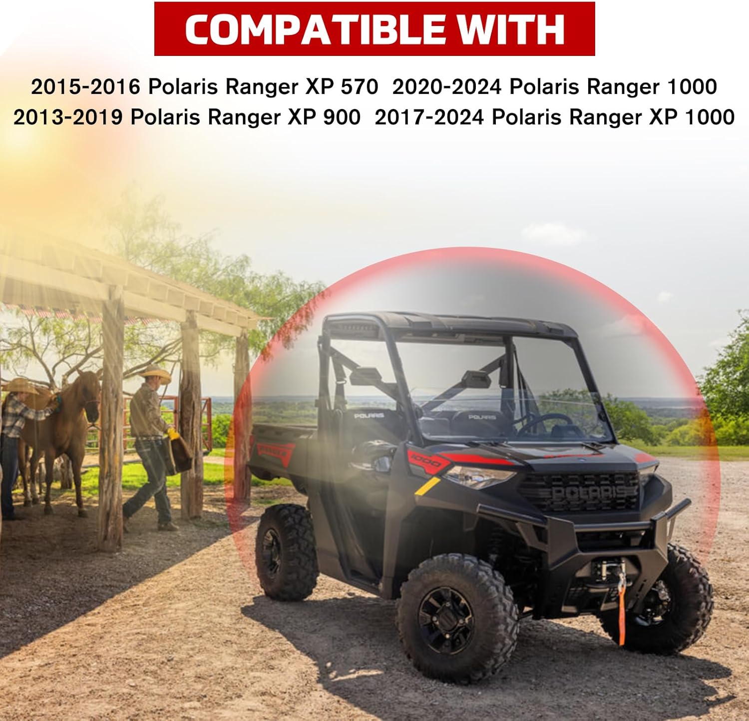 Sport Roof Top for Polaris Ranger XP 1000, Dustproof Resistant Hard Coat Poly Roof 2 Pieces Combination Roof Sun Visor for Polaris Ranger 1000 900 XP 2013-2024 Accessories (Replace #2882911)