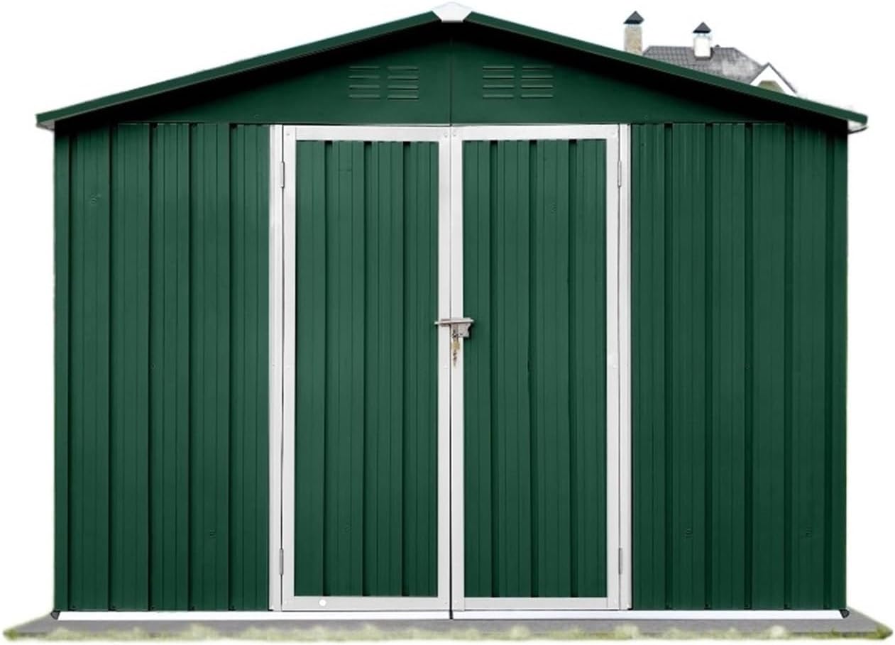 Garden Sheds Green + White Metal Garden Sheds 10ft×8ft Outdoor Storage Sheds Easy to Assemble for Outdoor Backyard Gardens Outdoor Storage Sheds