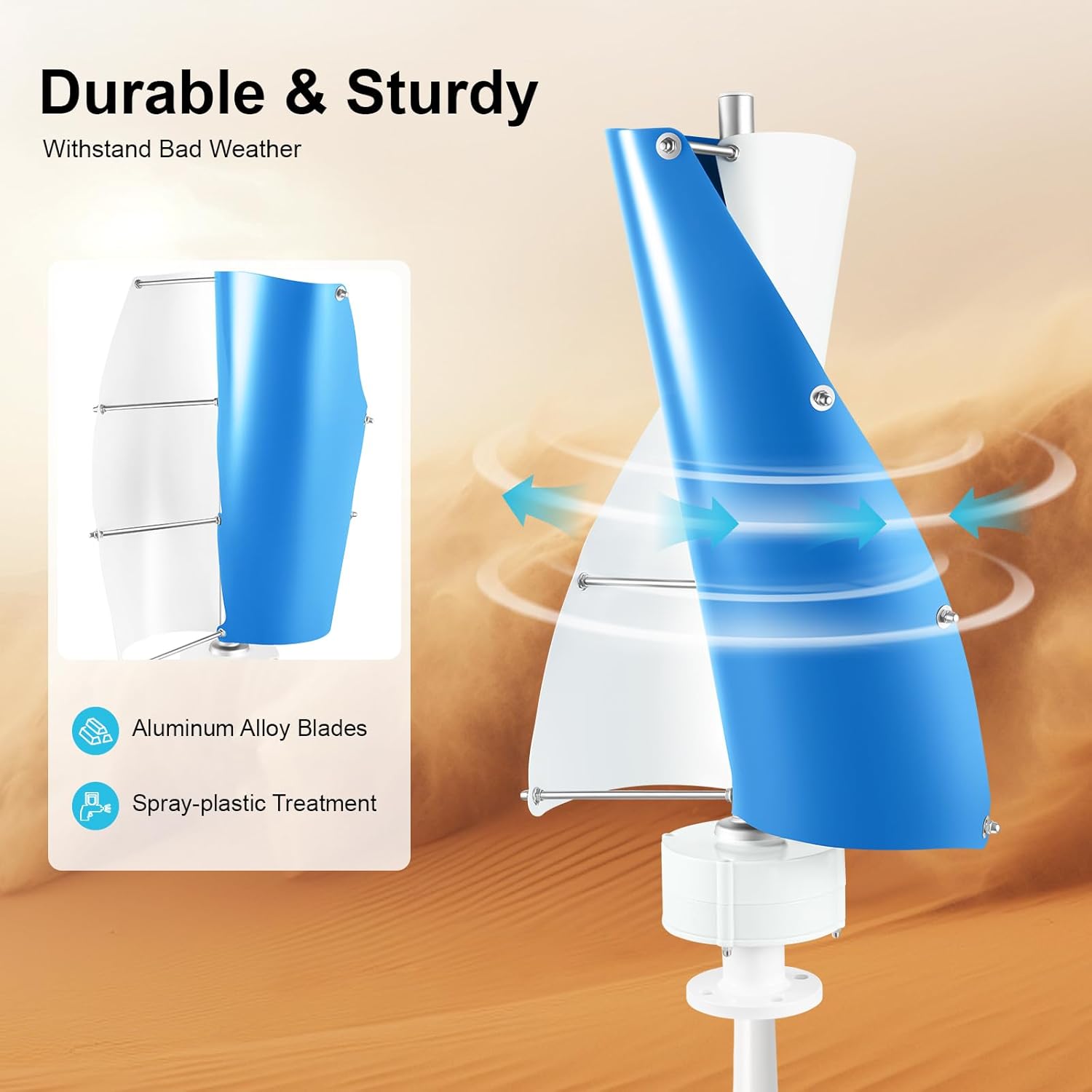 Vertical Wind Turbine, 500W No Noise Vertical Axis Helix Wind Turbine Generator with Controller, Portable Wind Turbine Power Generation Kit for Home Use, Business, and Industrial Energy