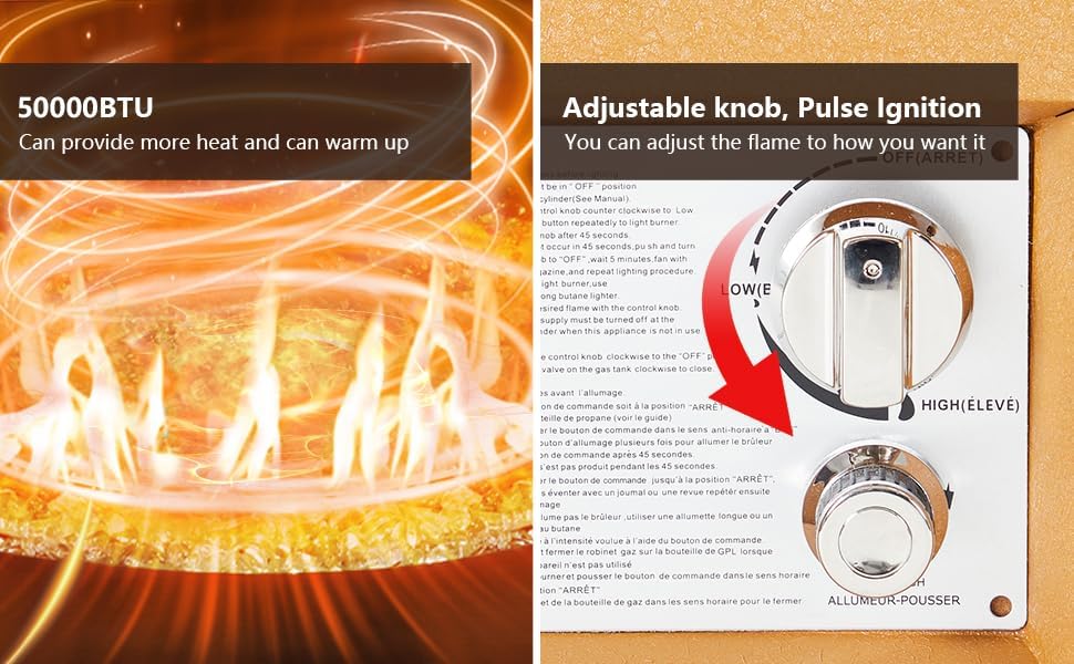 56 Inch Propane Fire Pit Table with 50000 BTU, Dual-Use 36-Inch Rectangular Fire Table, Wind Guard Glass, 11LB Glass Beads, Waterproof Rain Cover, for Outdoor Yard and Garden