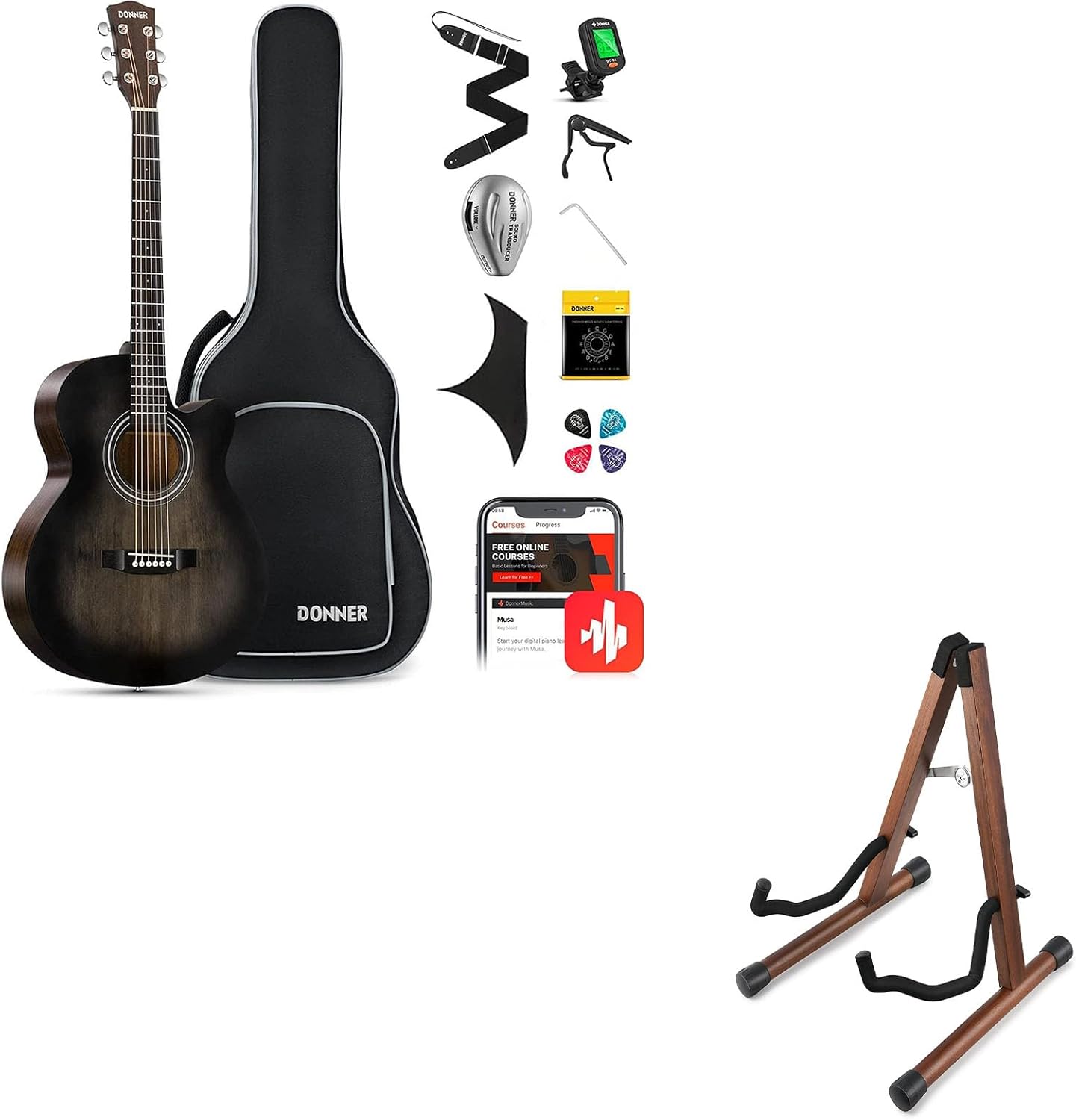 Donner Acoustic Guitar for Beginner-Wood Guitar Stand