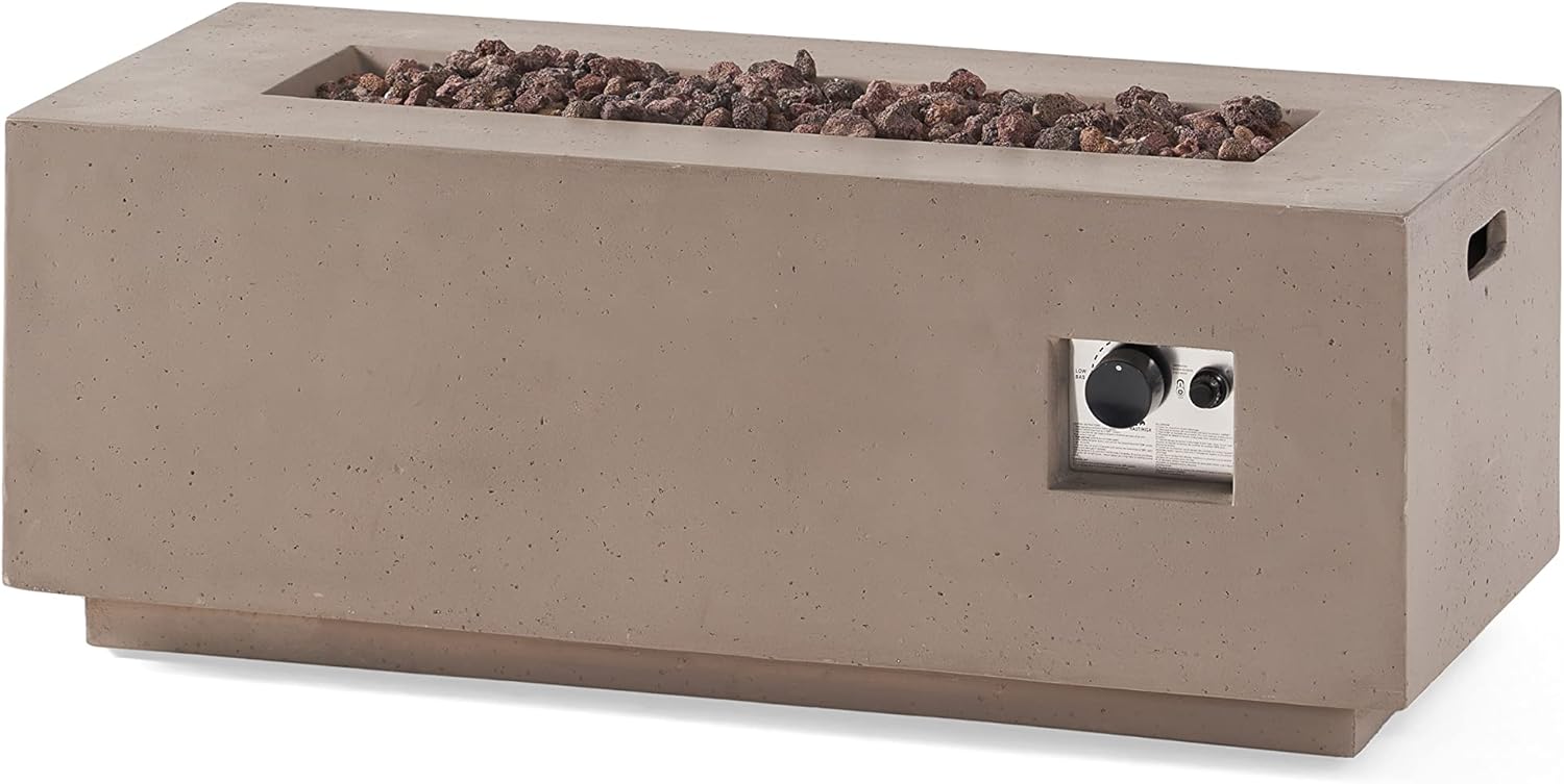 40-Inch Outdoor Propane Fire Pit Table, 40,000 BTU Rectangular MgO Concrete Gas Firepit for Patio, Backyard & Garden, Porch, Lawn (Light Grey)