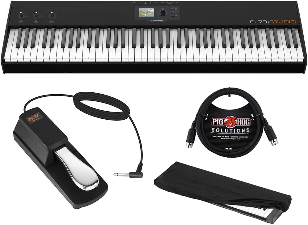 StudioLogic SL73 Studio 73 Key USB/MIDI Keyboard Controller with FP-P1L Sustain Pedal, Keyboard Dust Cover (Medium) & 6ft MIDI Cable Bundle