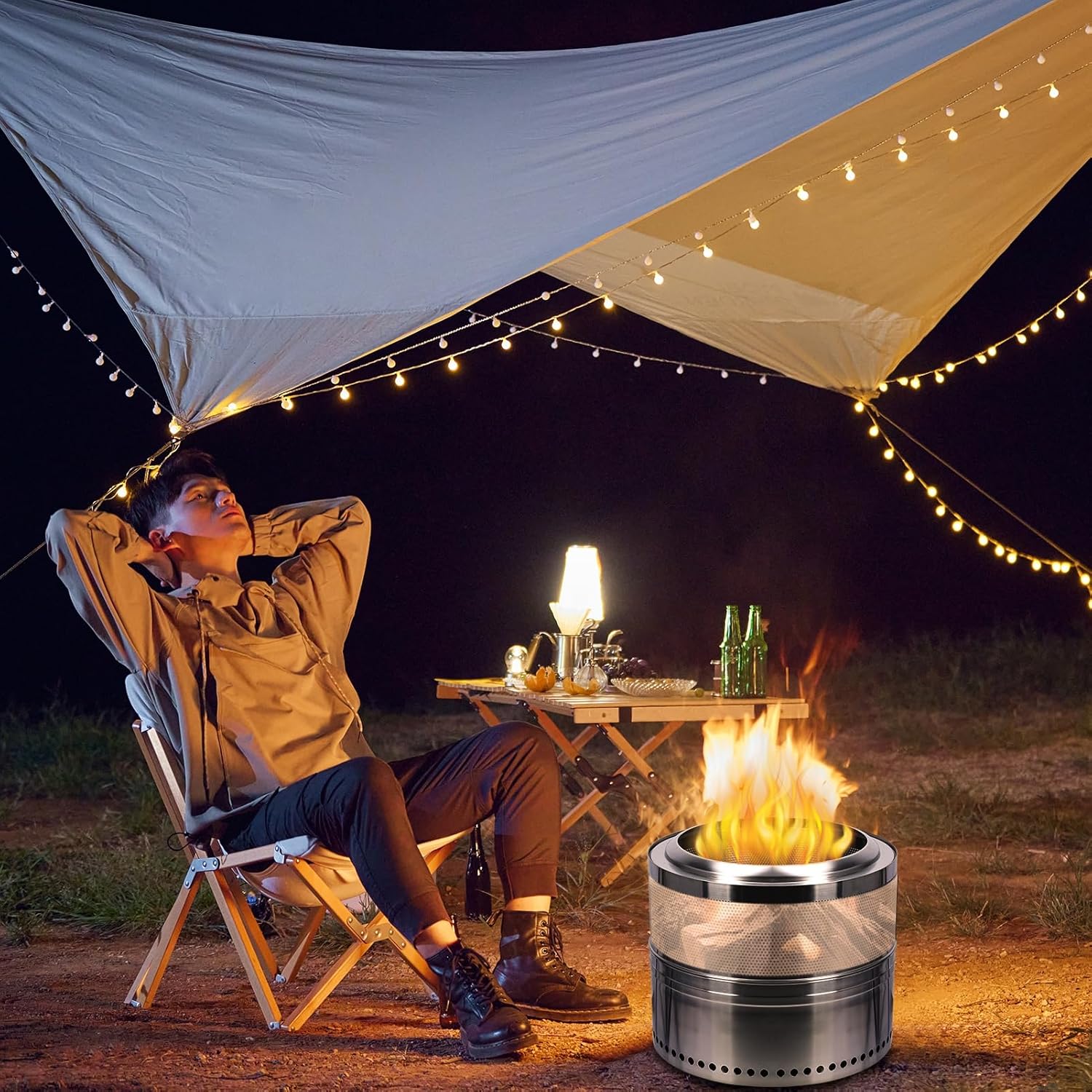 Outdoor Fire Pit, Medium-Sized Collapsible Fire Pit with Ash Tray, Stainless Steel Fire Pit Wood Burning BBQ Firepit 19.69