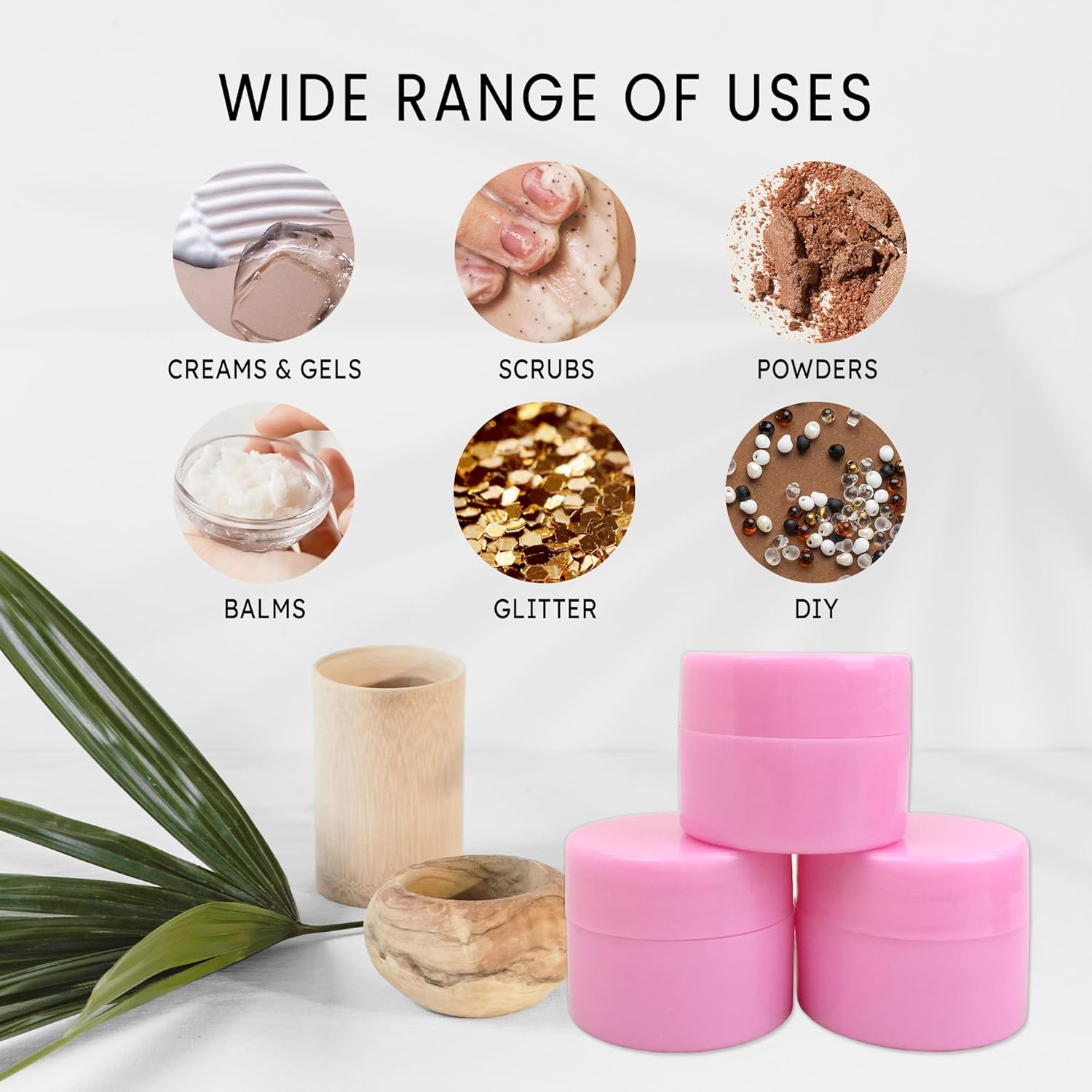 Beauticom® 300 Pieces 7G/7ML (0.25oz) PINK Sturdy Thick Double Wall Plastic Container Jar with Foam Lined Lid for Acrylic Powder, Rhinestones, Charms and Other Nail Accessories - BPA Free