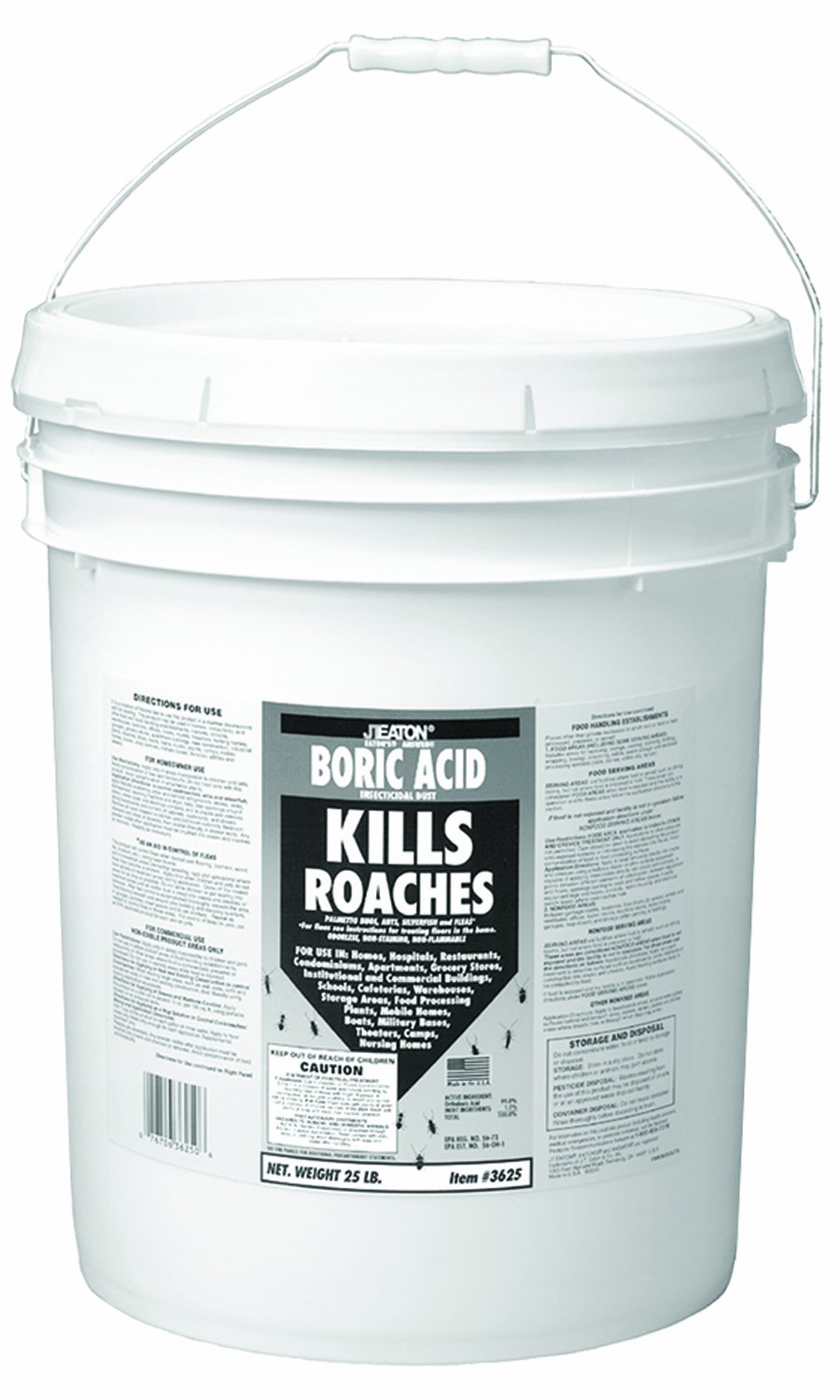 JT Eaton 3625 Boric Acid Insecticidal Dust, 25 lbs Resealable Pail - Effective Roach, Ant, and Insect Control