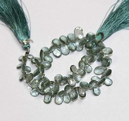 13 inch natural beads strand of 7x4-10x5mm faceted pear moss aquamarine gemstone briolletes beads for DIY jewelry - necklace, bracelet, earring, ring.
