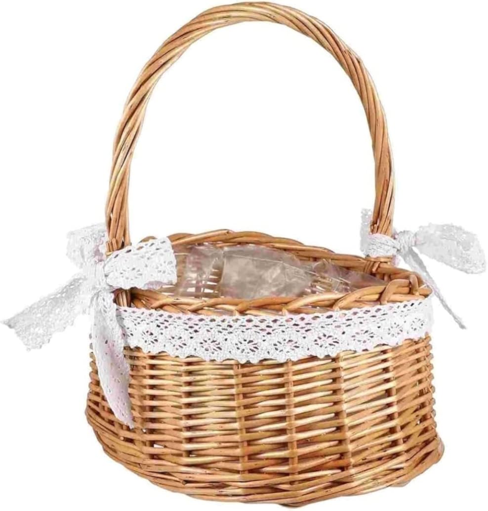 Rustic Picnic Basket, Picnic Basket Wicker Woven Baskets Handle Candy Wedding Storage Picnic Weddings Rattan Handles Wooden Basket for Outdoor Camping (Color : Brown, Size : 24 * 18 * 11cm)