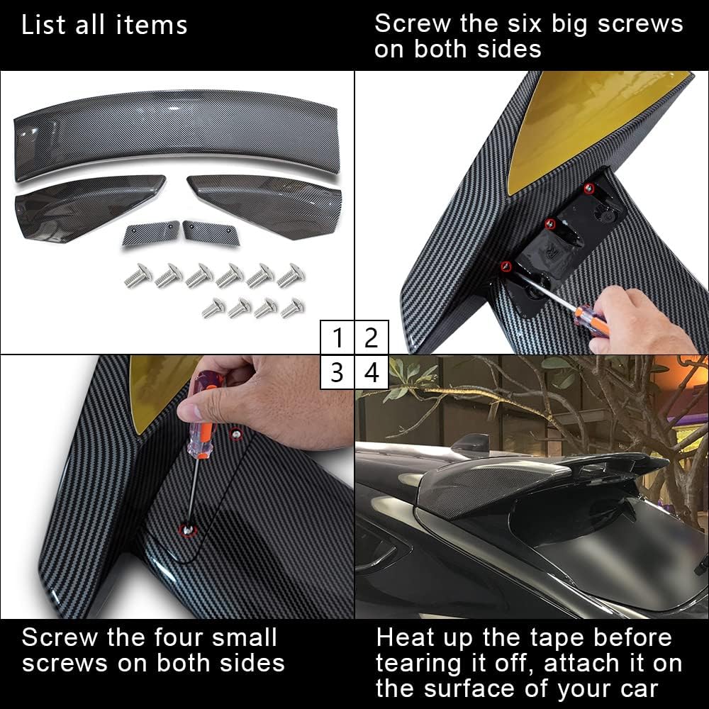 AOSKonology for Mach E GT Style Roof Spoiler Wings Compatible with 2021-2024 2025 Mustang Mach-E Exterior Accessories (Carbon Fiber)