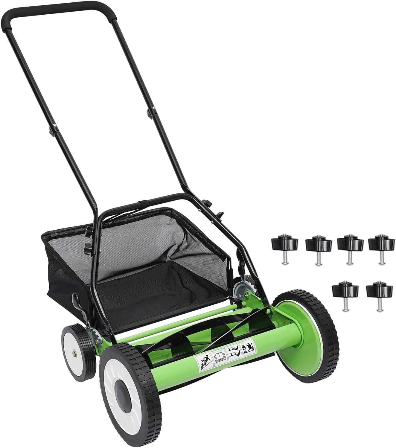 16'' Walk Behind Lawn Mowers,Cordless Hand Push Lawn Mower Manual Reel Mower with 5-Blade Adjustable Height,Push Grass Cutter Lawn Mower Manual Hand Push Grass Cutter LawnMower for Yards Park