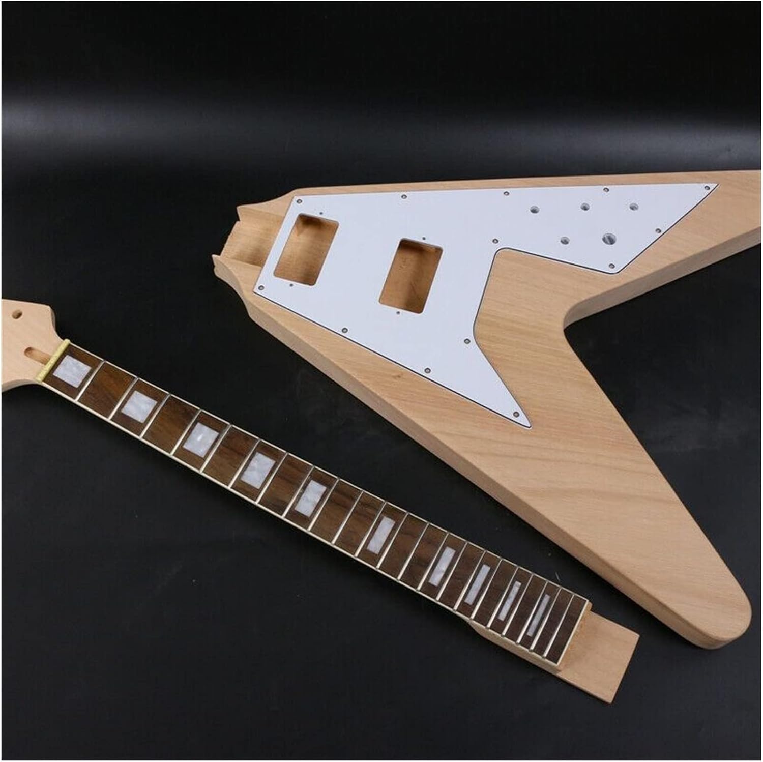 FLFL 1set Guitar Kit 22 Guitar Neck Guitar Body Mahogany Rosewood Flying V Unfinished Guitar Kit