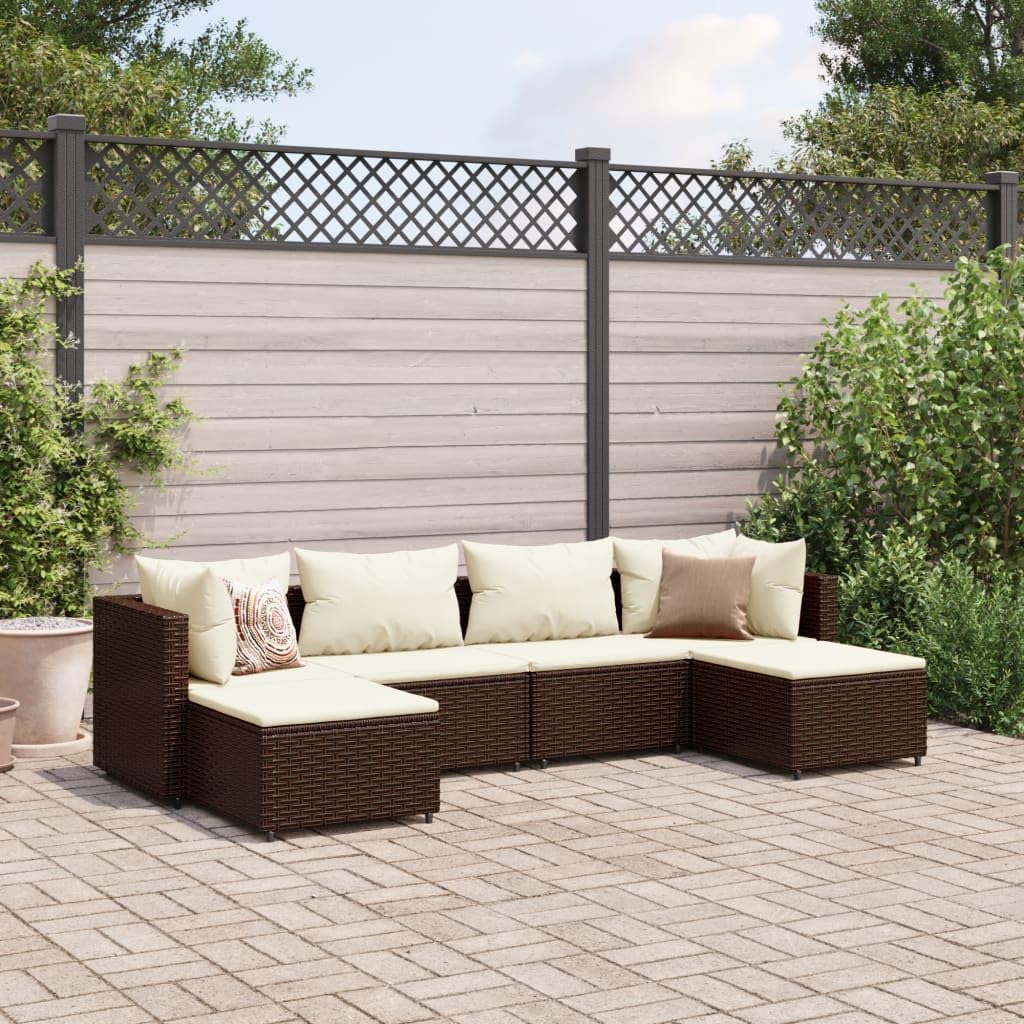 6 Piece Patio Lounge Set with Cushions Brown Poly Rattan,Modern Outdoor Furniture Set with Cushions for Garden, Terrace and Patio Patio Furniture Sets, Outdoor Furniture Sets