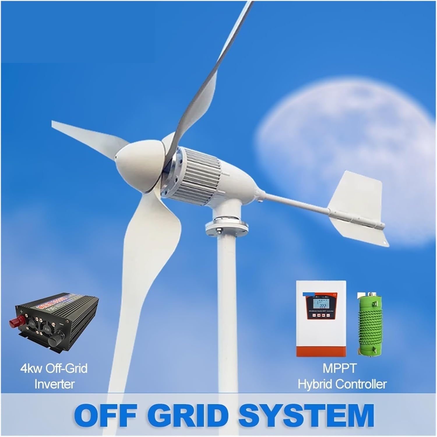 4000w Wind Turbine Generators Kit, Horizontal Wind Turbine Generator 96V 48V 24V for Home for Home, Farm, RVs, Boats(with Hybrid controll,96V)