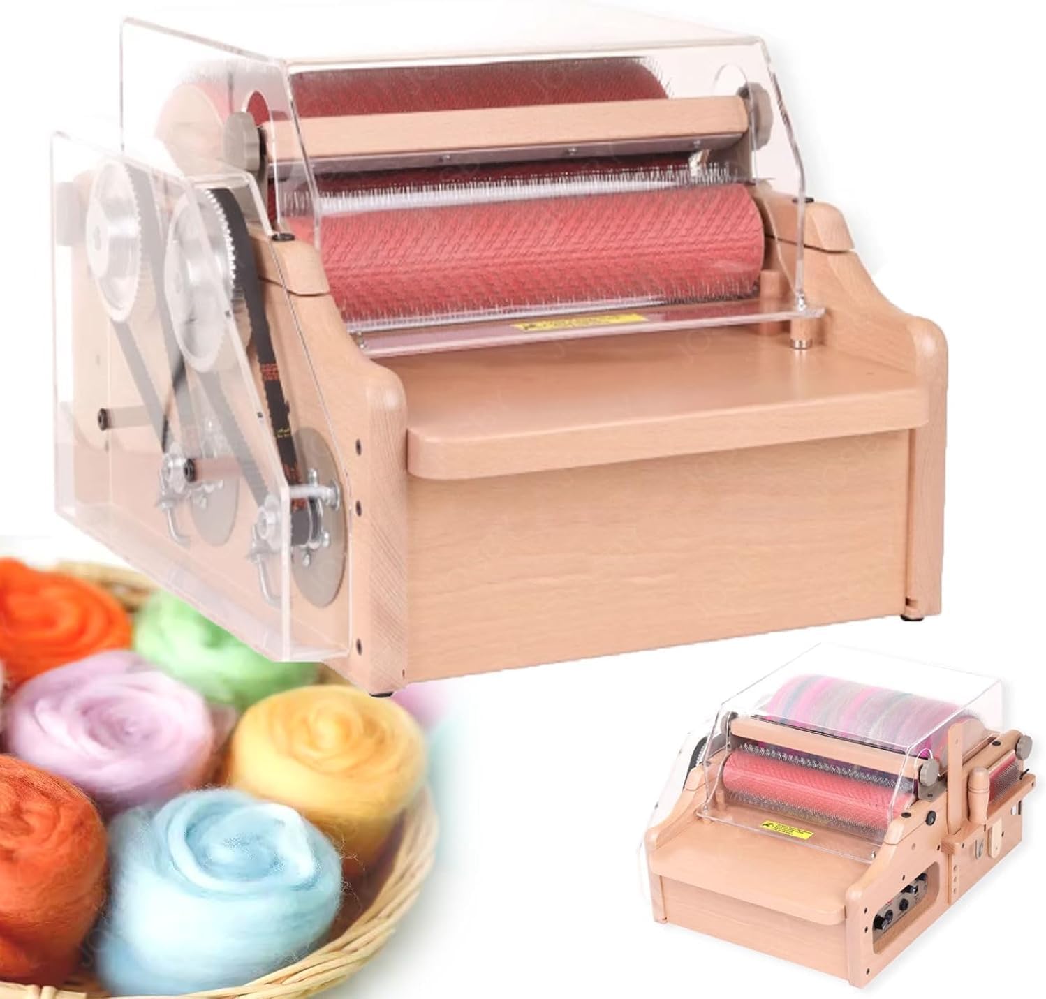 Wool Carding Machine, Manual Wool Felt Drum Carder for DIY Craft, Fast Color Mixing, Wooden Wool Blending Board, Ideal for Carding Wool Fibers and Making Felt Projects