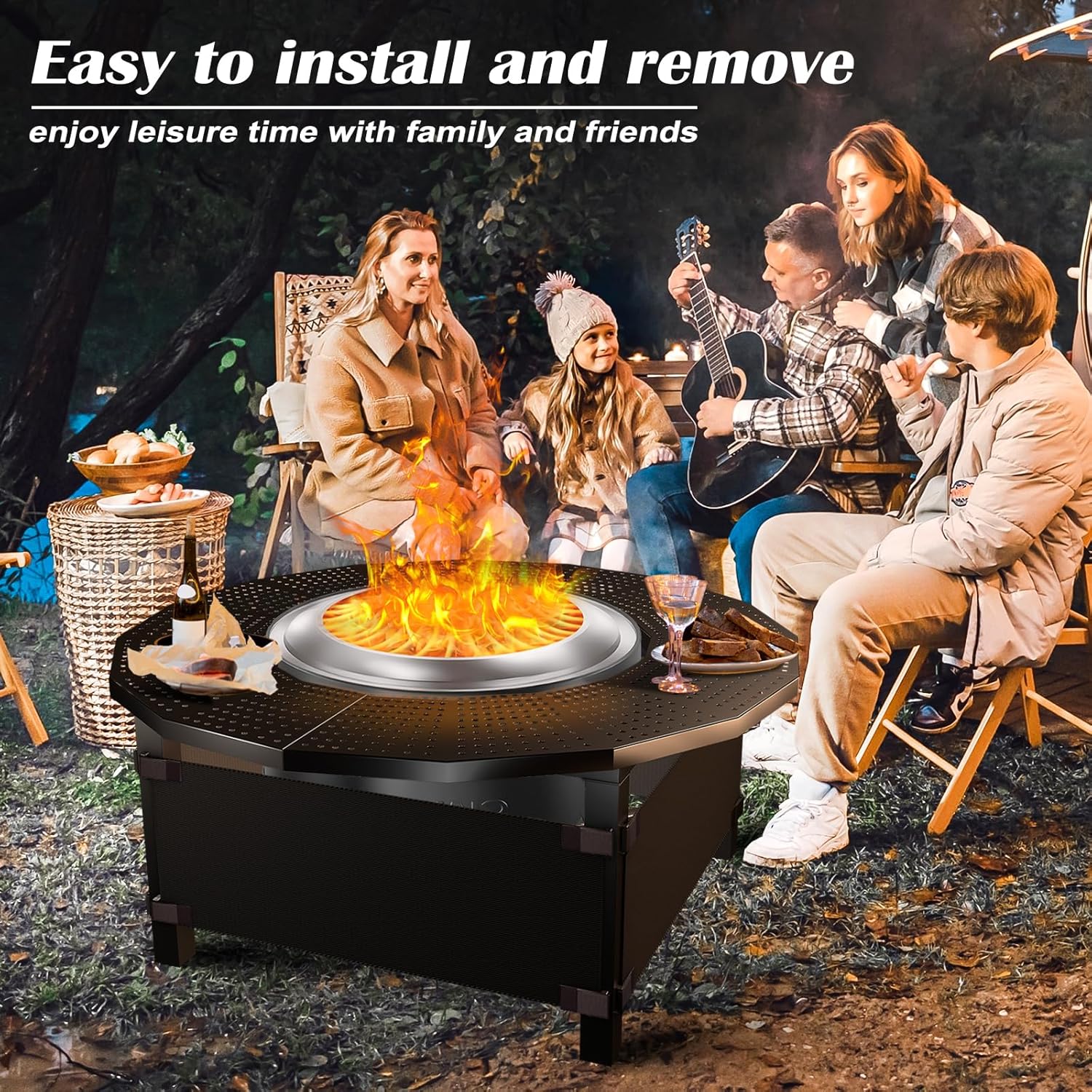 47.8 in with Oxford Cloth Safety Enclosure Fire Pit Surround Tabletop for Solo Stove Yukon, Bonfire & Tiki Fire Pits, 30.2 in Inner, Durable Tabletop, Safe & Spacious Outdoor Accessory.