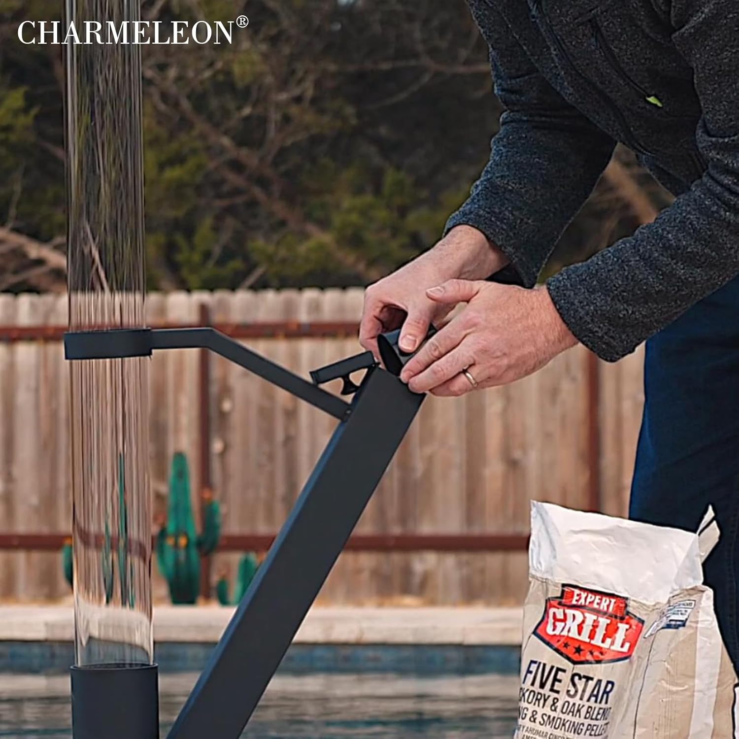 CHARMELEON Wood Pellet Fire Pits for Outside – Portable Wood Pellet Heater – Painted Stainless Steel Outdoor Fire Pit for Backyard – Patio Rocket Stove – Matte Black-S