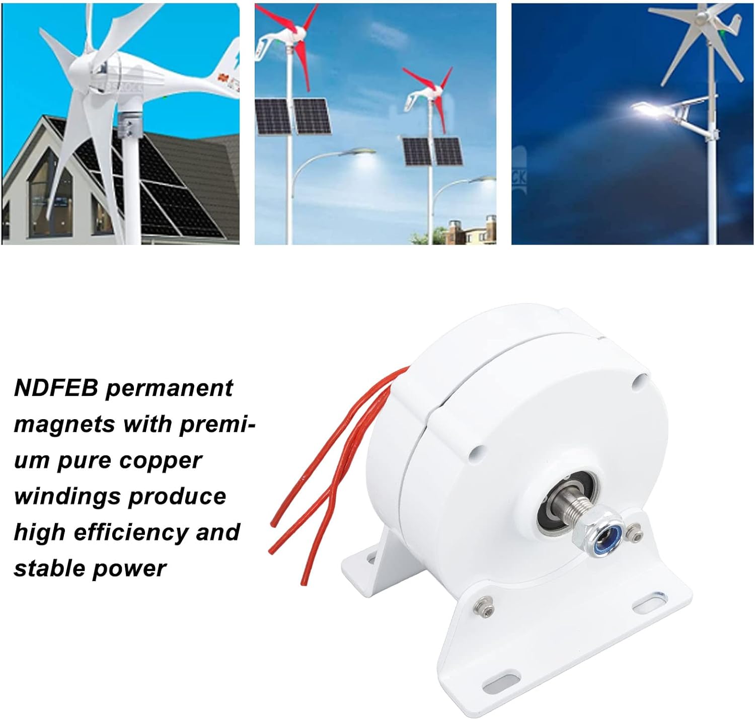 Three Phase Alternator, DIY 6000W 12V 24V 48V Gearless Permanent Magnet Low Speed 750 RPM Aluminum Alloy H Class Insulation Energy Saving AC Alternator for Vertical Horizontal Wind Turbine(12V)