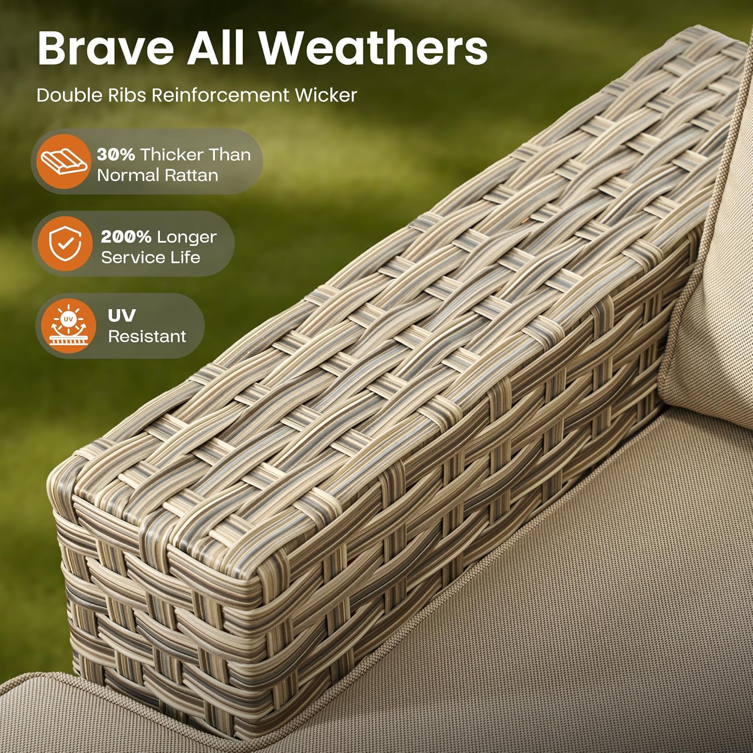 ovios 10 Piece Patio Sectional Furniture with 42in Fire Pit Table, Rattan Wicker Coversation Setwith Single Chairs, Outdoor Sofa Set for Outside Porch Balcony Backyard Pool, Beige