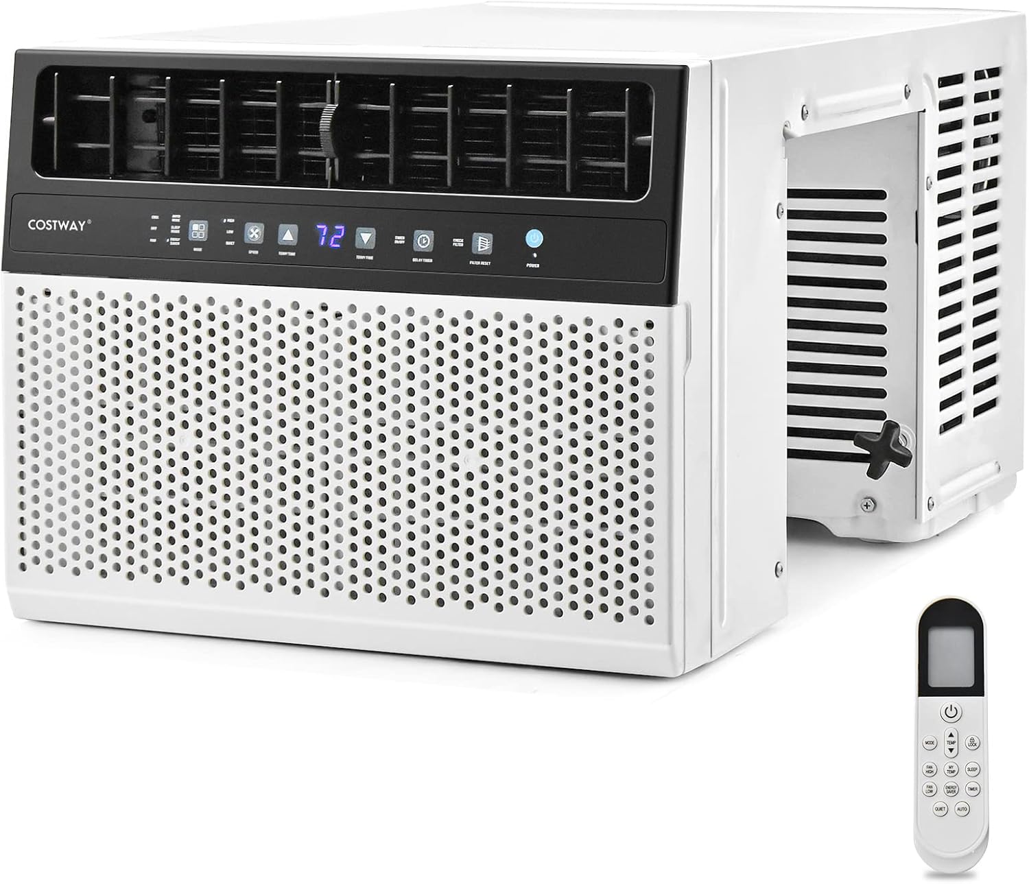 COSTWAY 12000 BTU Window Air Conditioner, Over the Sill AC with Energy Saver Modes, Handy Remote, Touchable LED Control Panel, up to 400 Sq.Ft. Window AC Unit, Ultra Quiet Operation